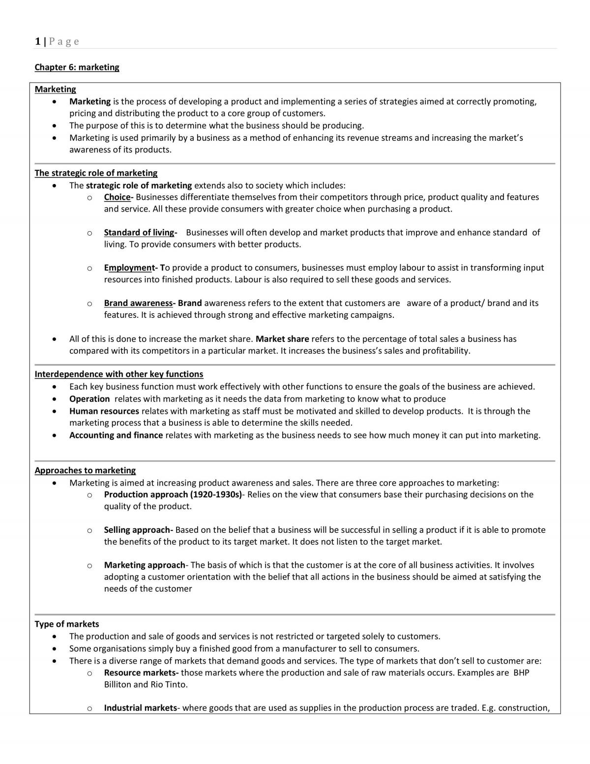 Business Studies Study Notes - Marketing - Page 1