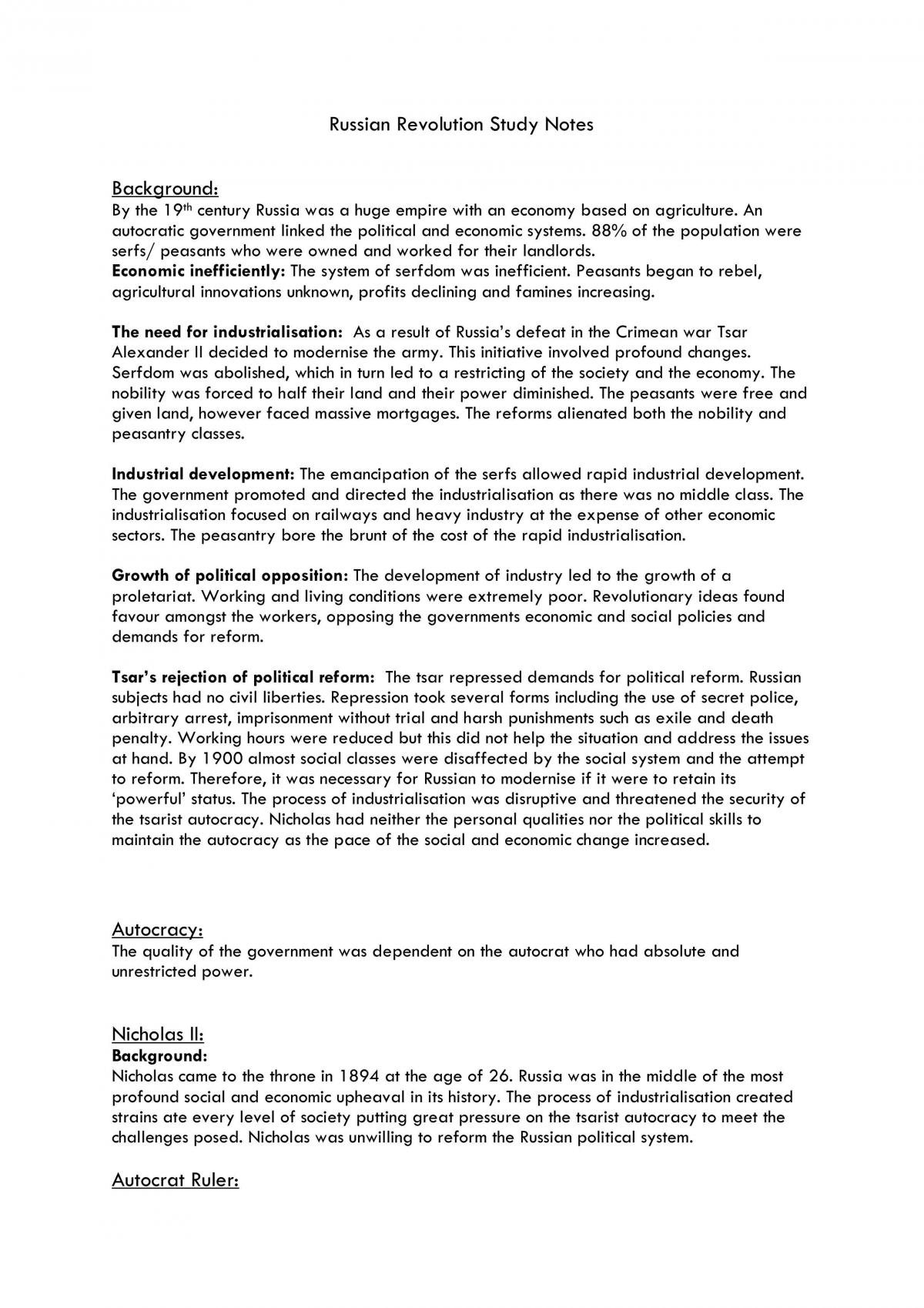 Russian Revolution Notes - Page 1