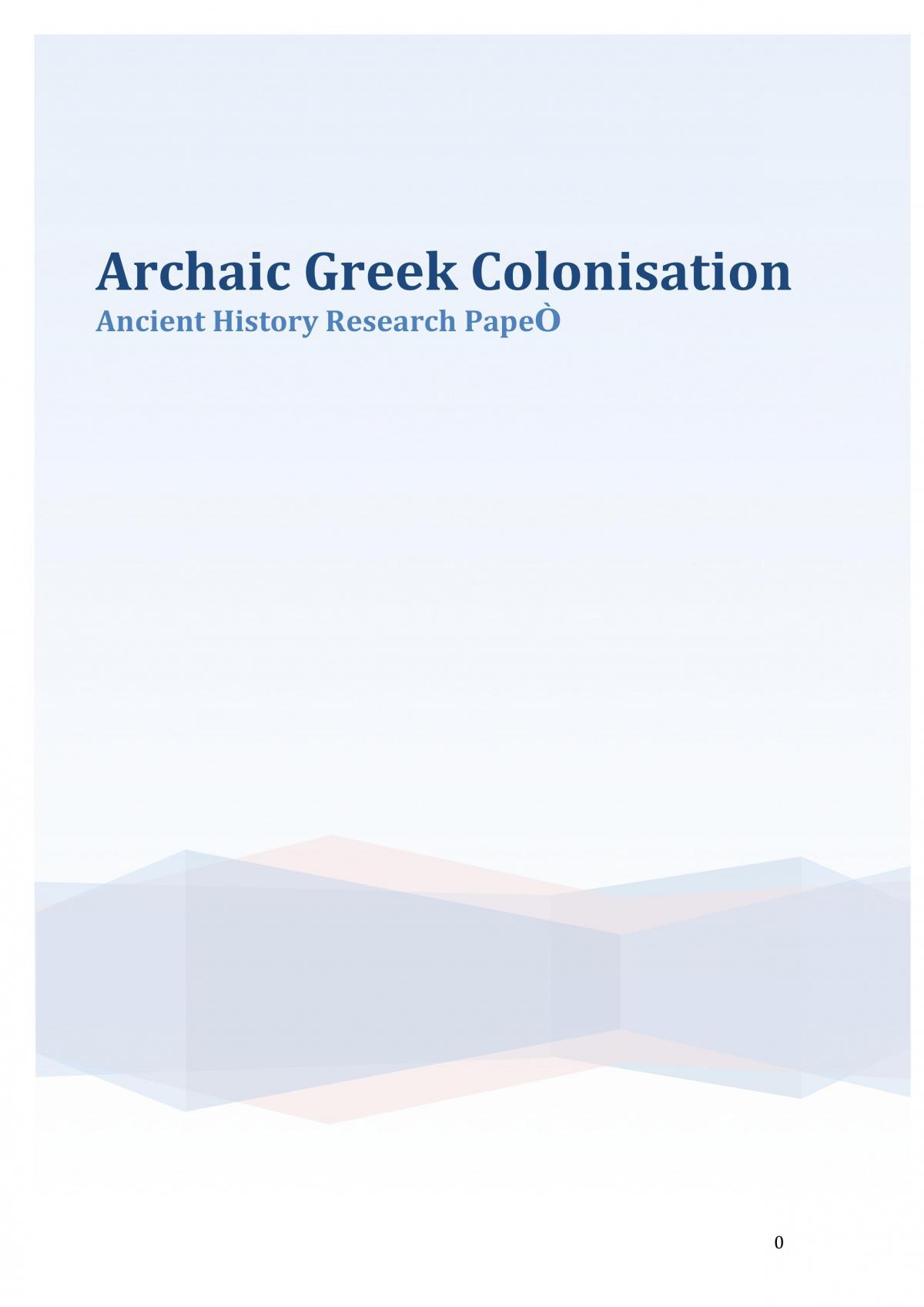 Archaic Greek Colonisation - Page 1