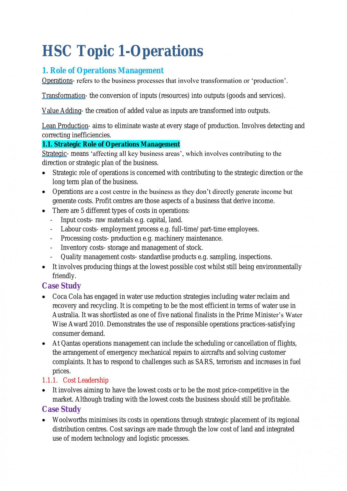 Year 12 Business Studies Notes - Page 1