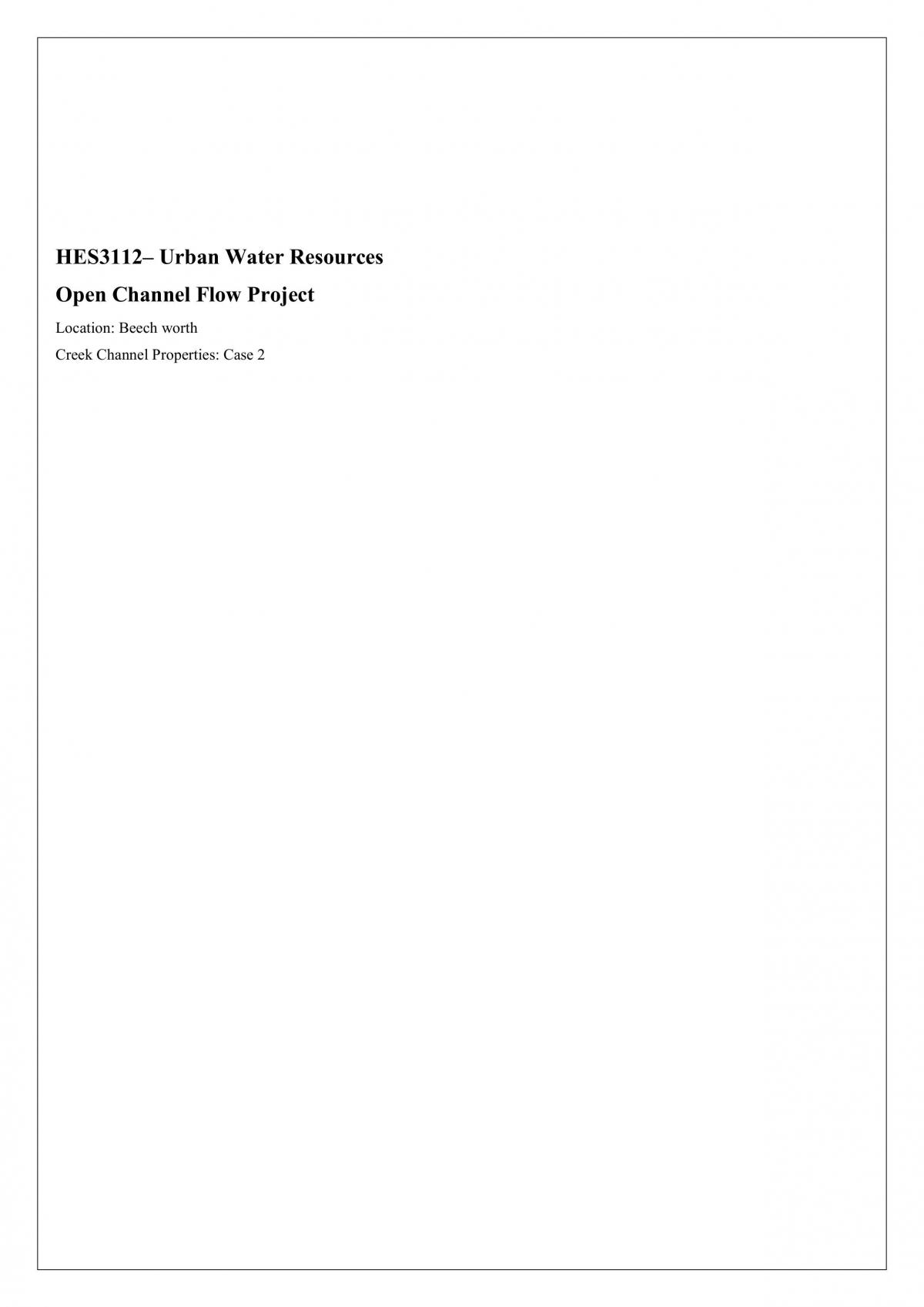 Open Channel Flow Assignment (Assignment 2) - Page 1