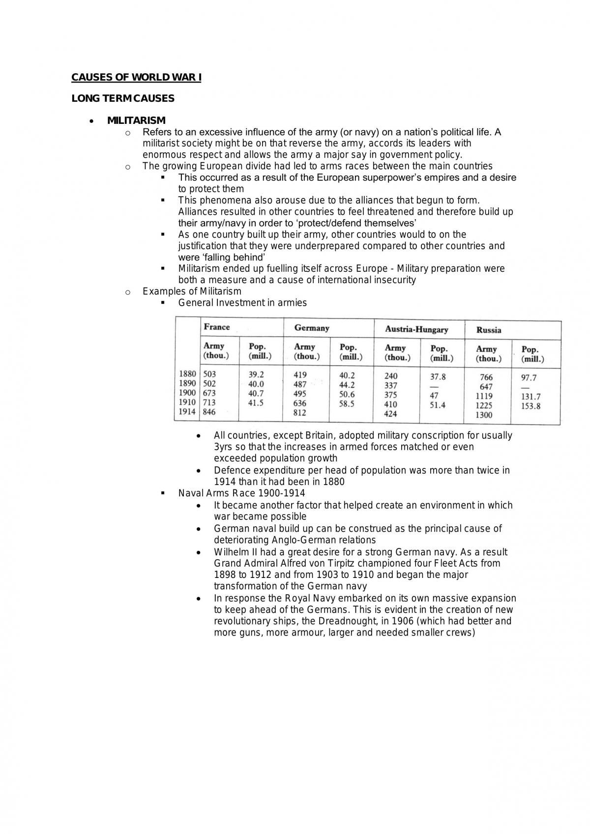 Notes on the Causes of World War One  - Page 1