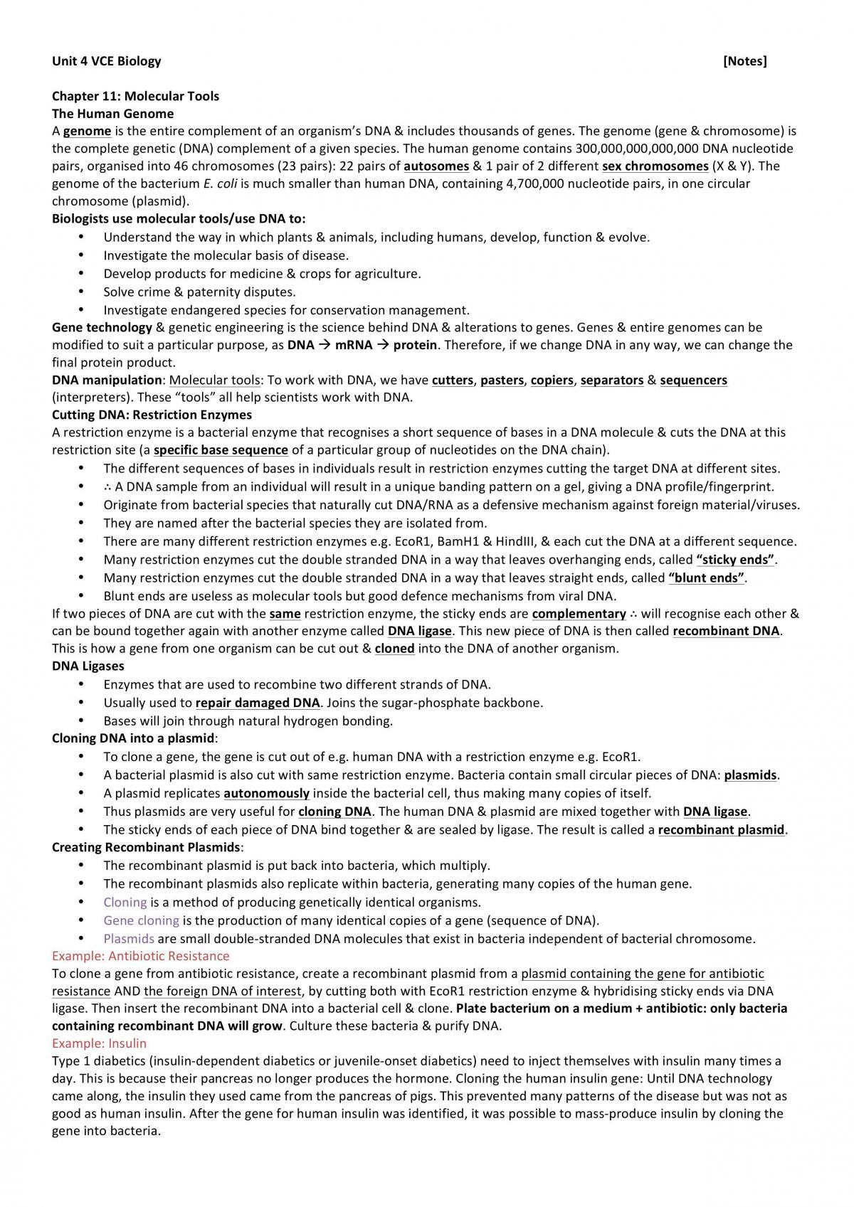 Unit 4 VCE Biology Notes - Page 1