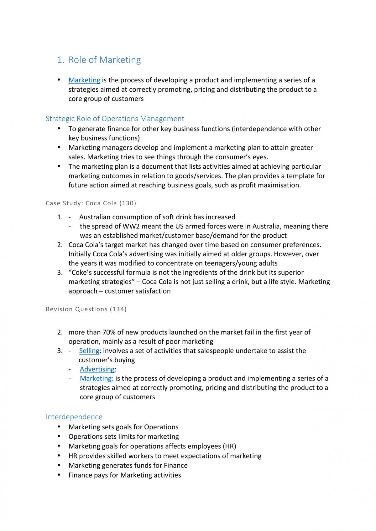 Business Studies Marketing Study Notes - Page 1