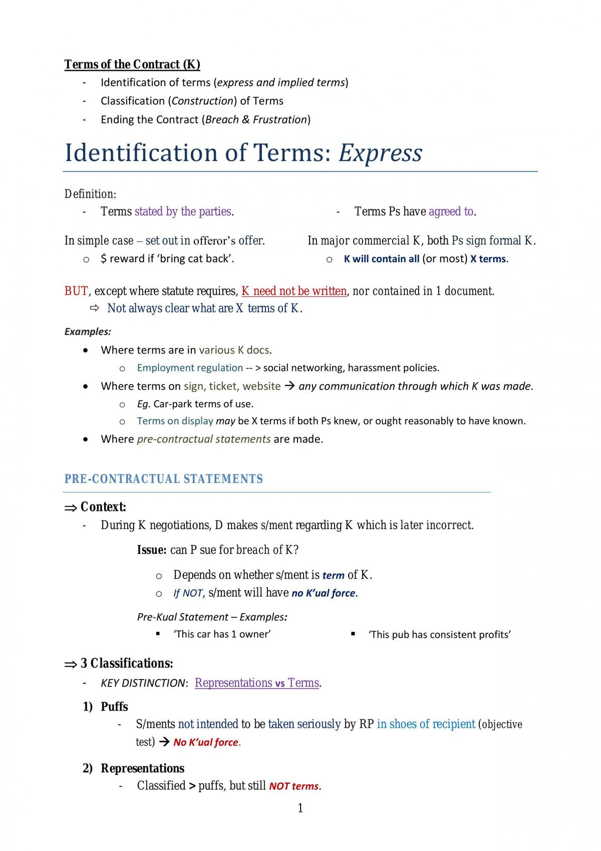 Terms of Contract Notes - Page 1