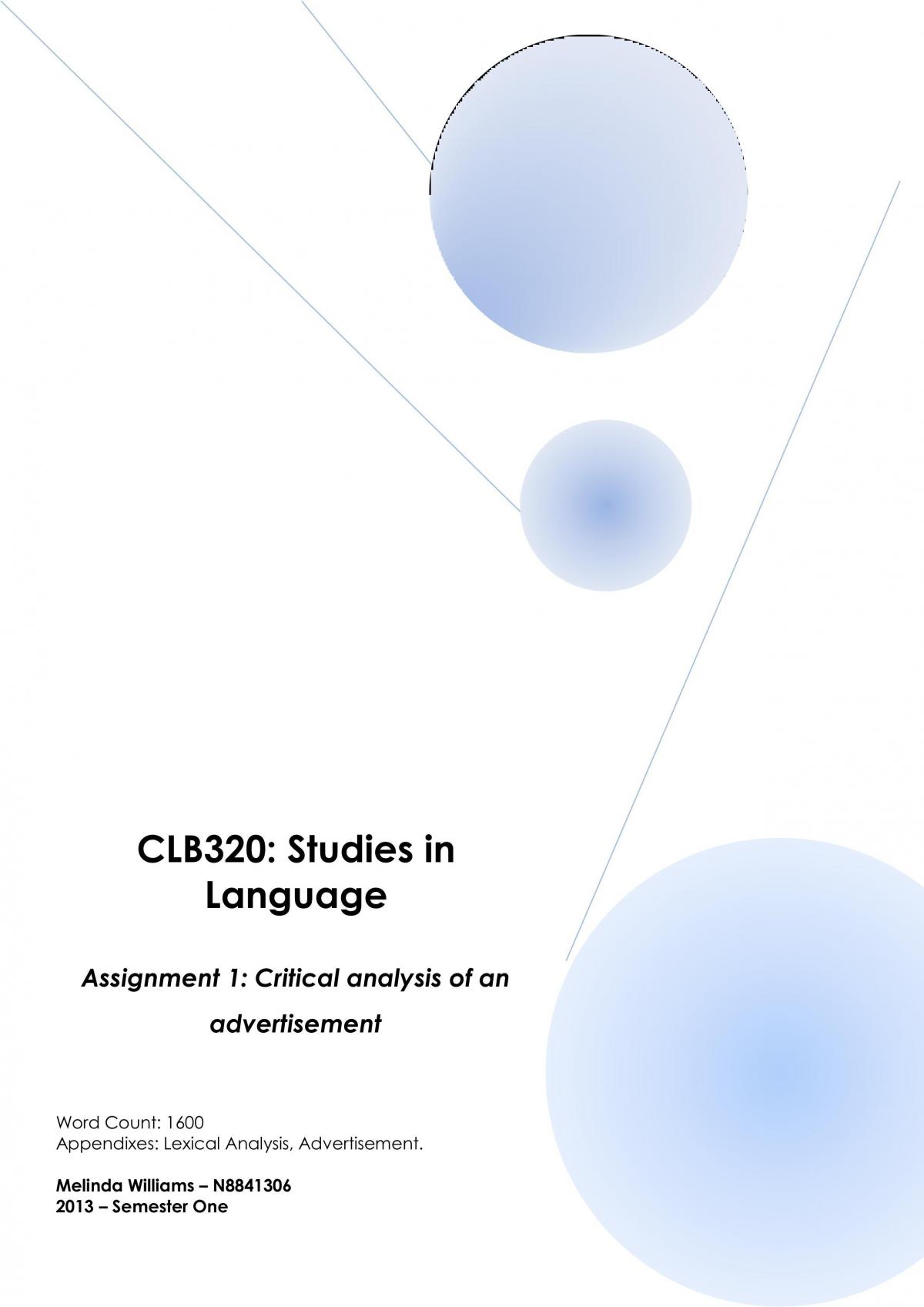 CLB320 - Assignment One - Page 1