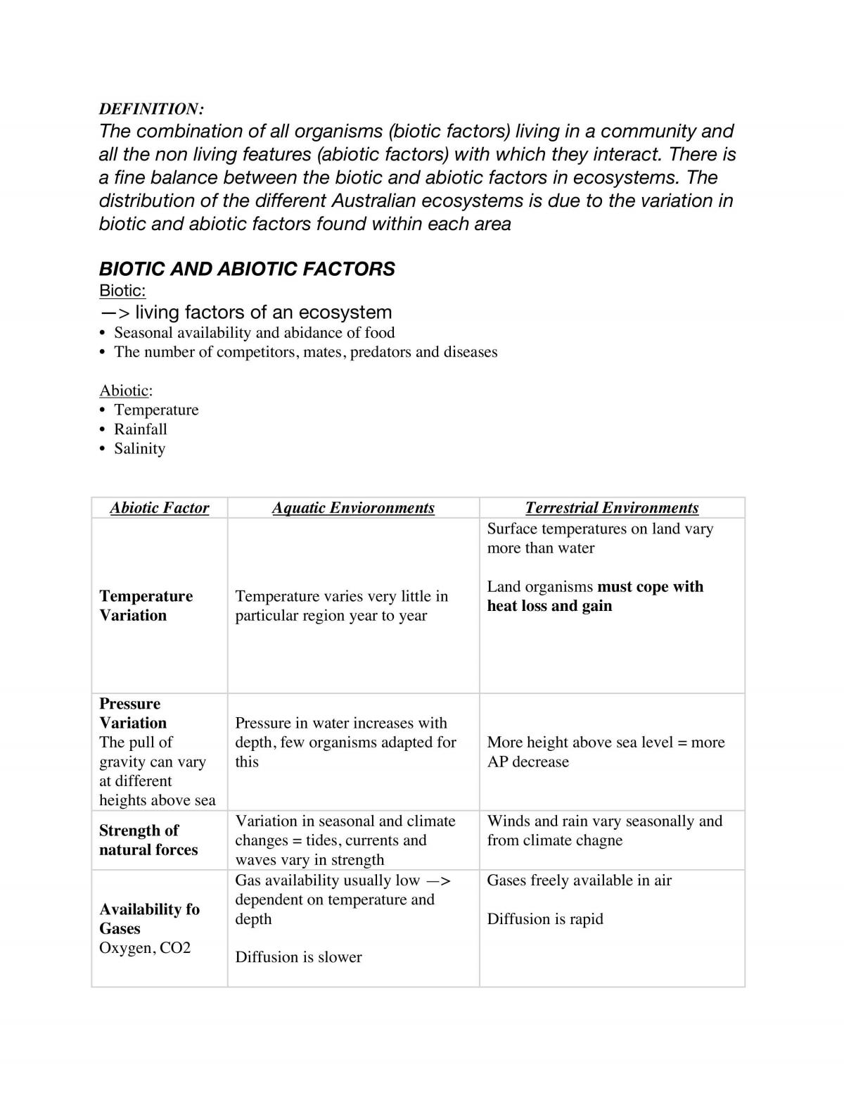 Life on Earth and Local Ecosystem Notes - Page 1