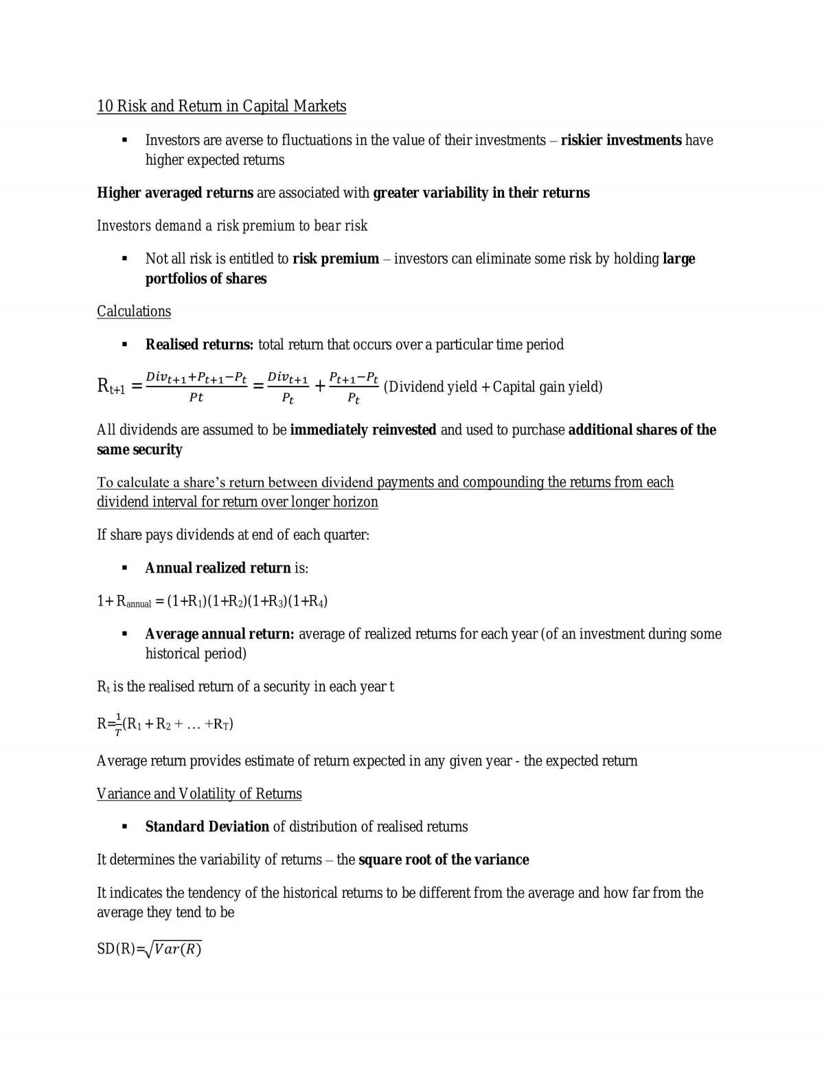 Risk and Return in Capital Markets Notes - Page 1