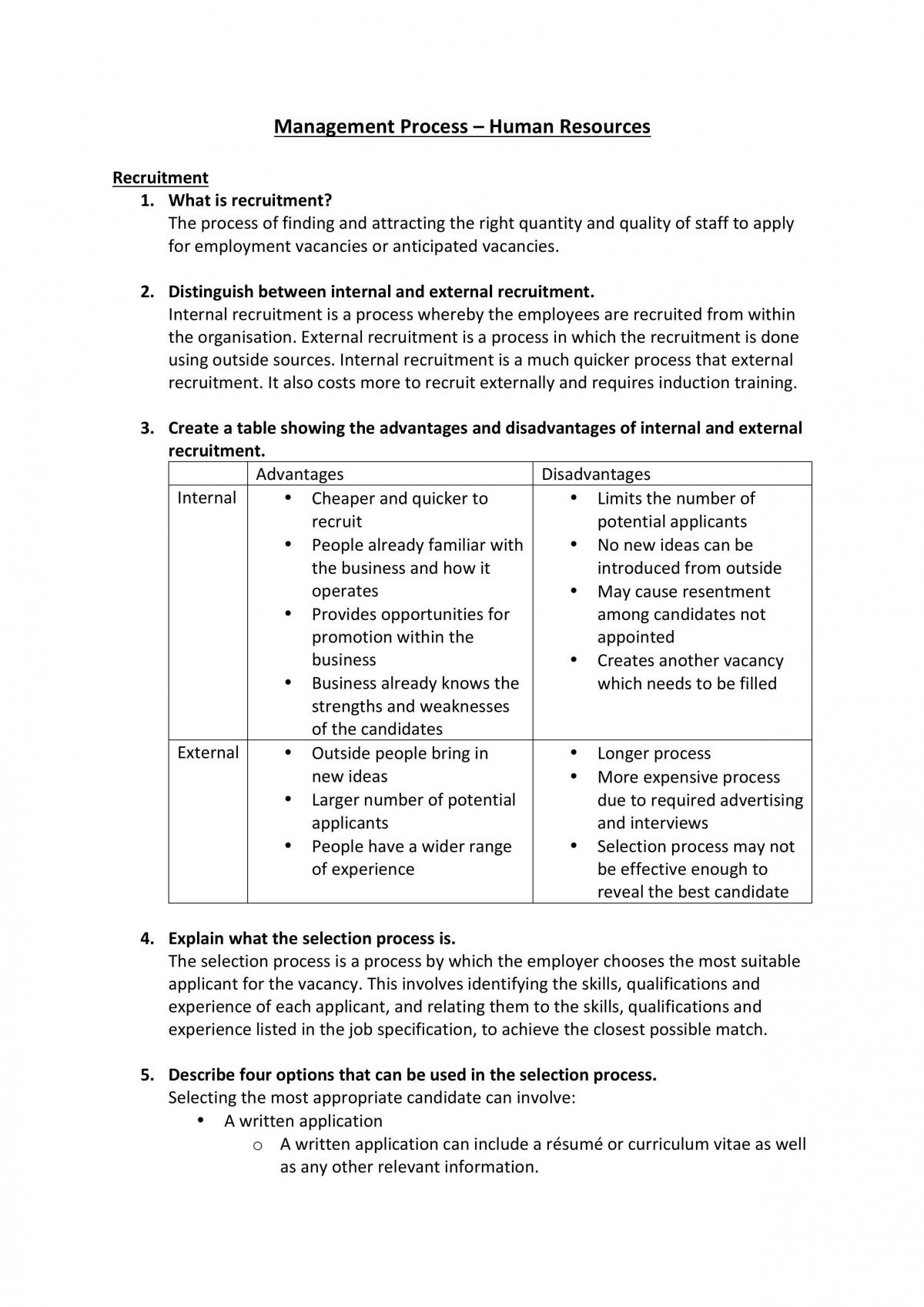 Management Process - Human Resources - Page 1