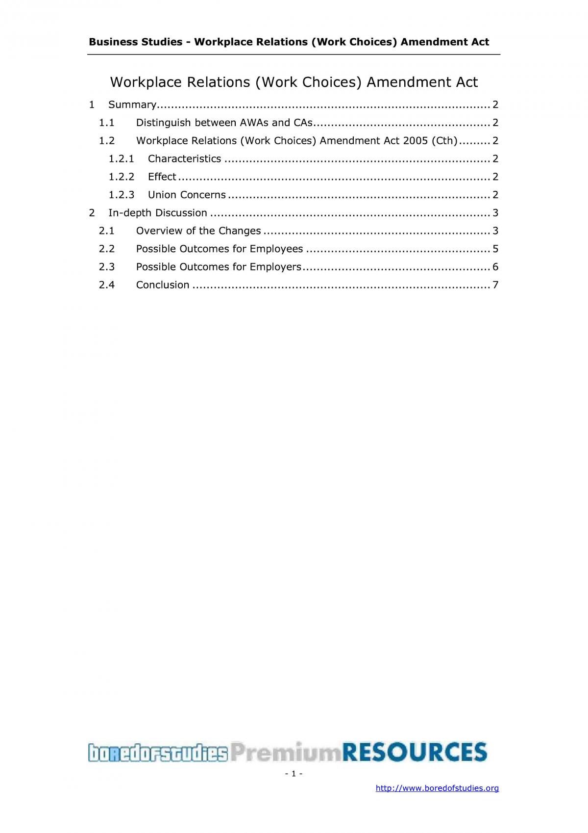 Business Studies Notes - Workplace Relations - Page 1
