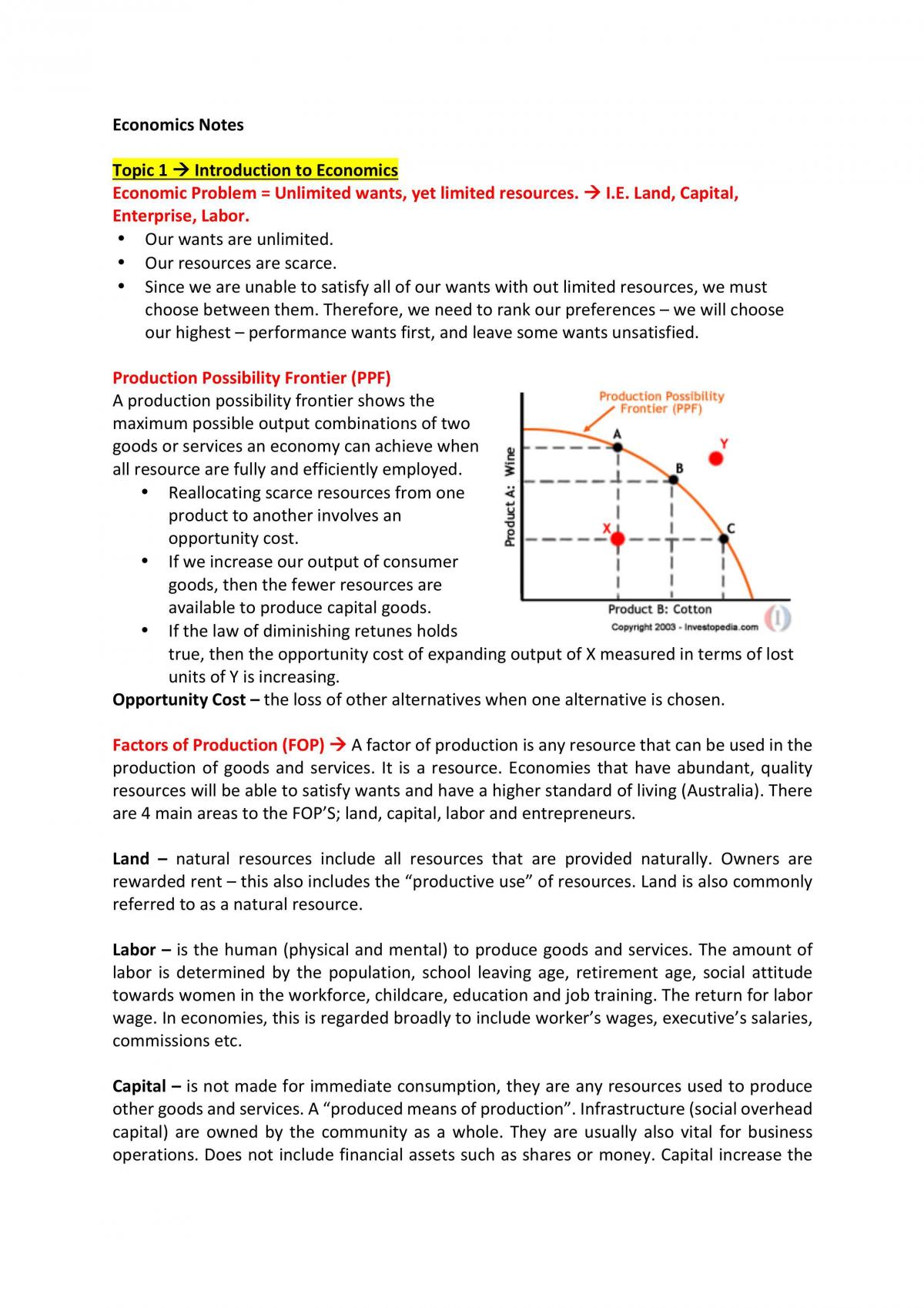 Preliminary Economics Notes - Page 1