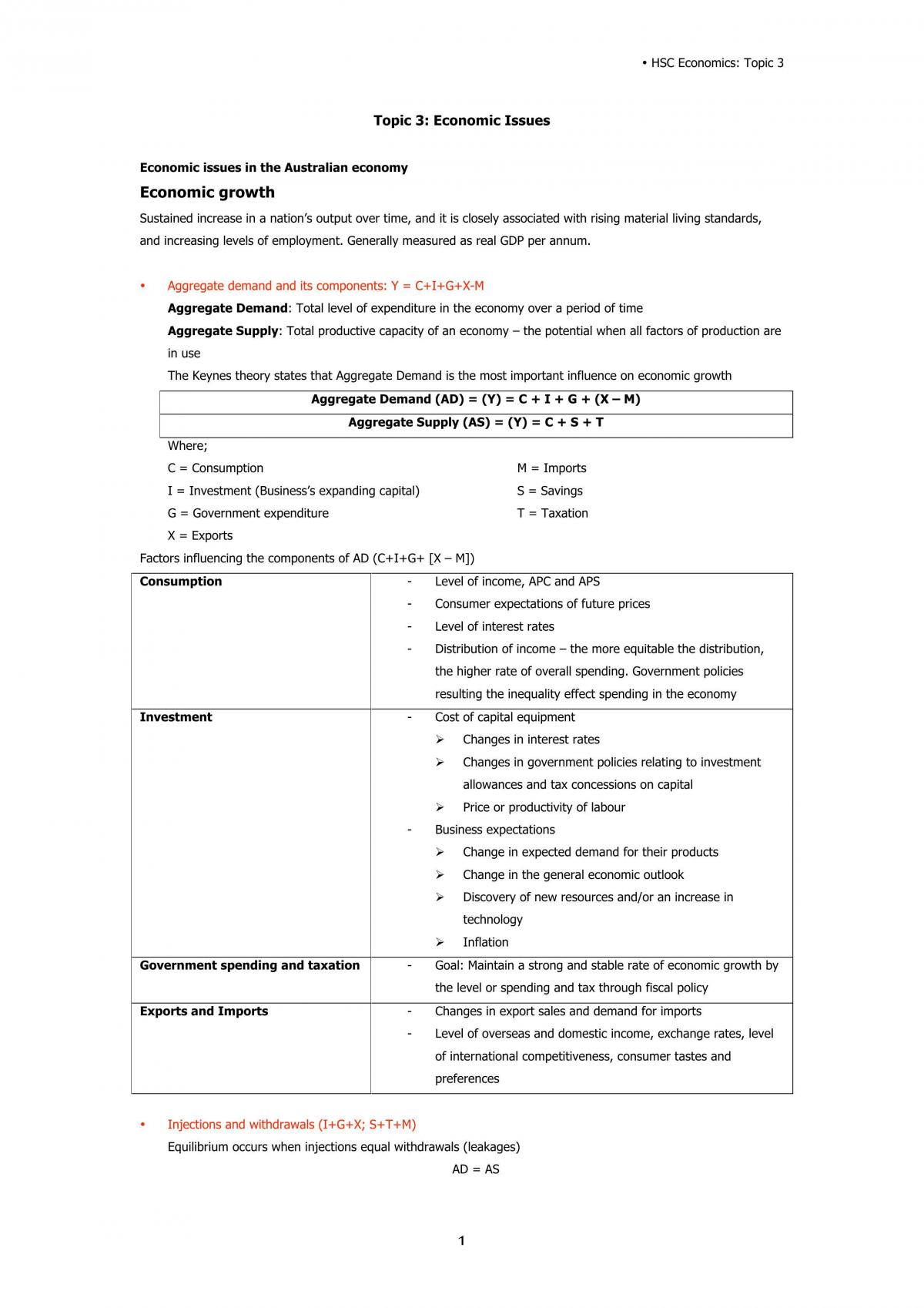 HSC Economic Issues Dot Points - Page 1