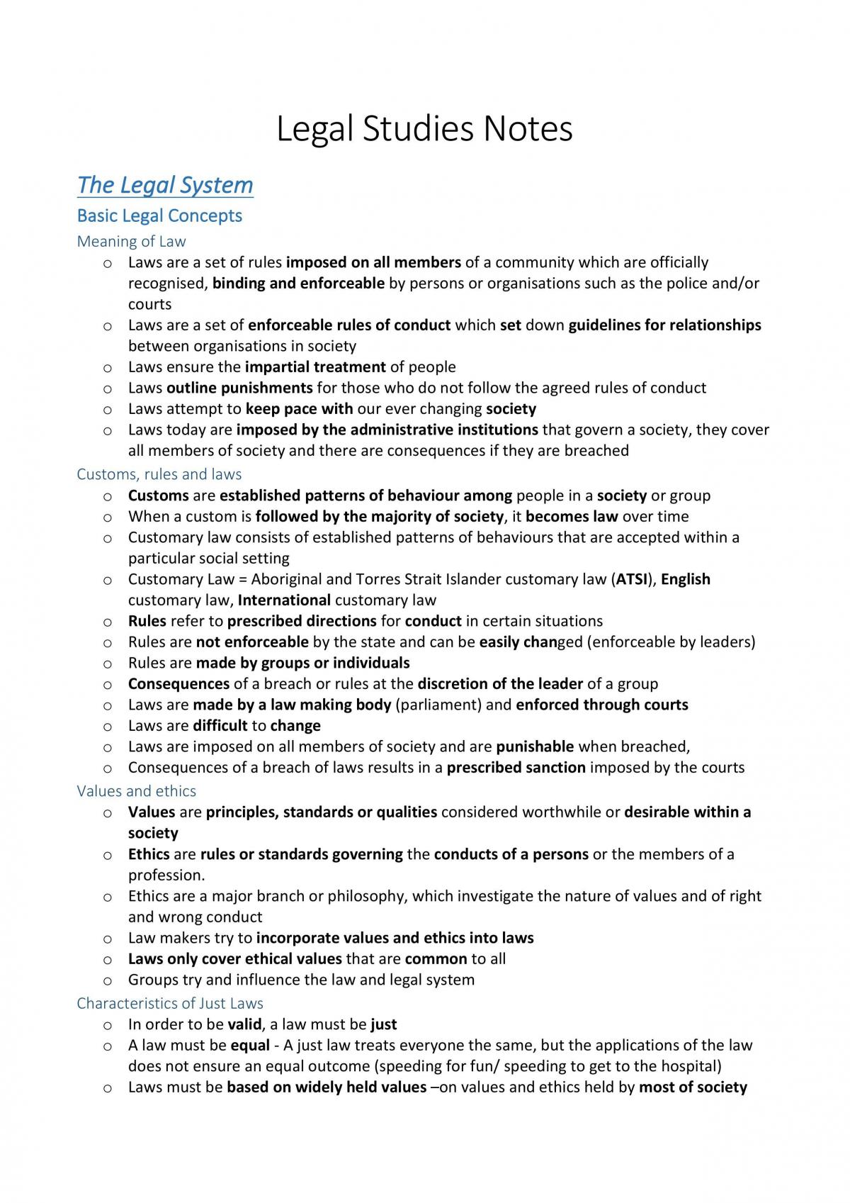 The Legal System Notes - Page 1