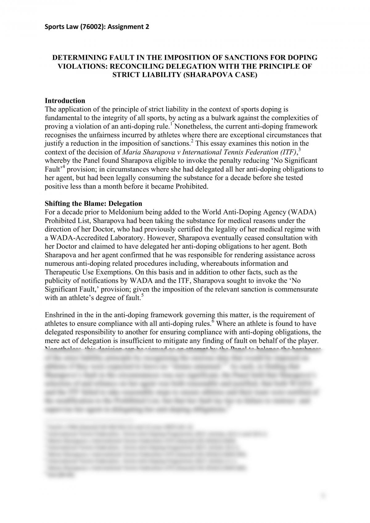 Written Submission on a Doping Case - Page 1