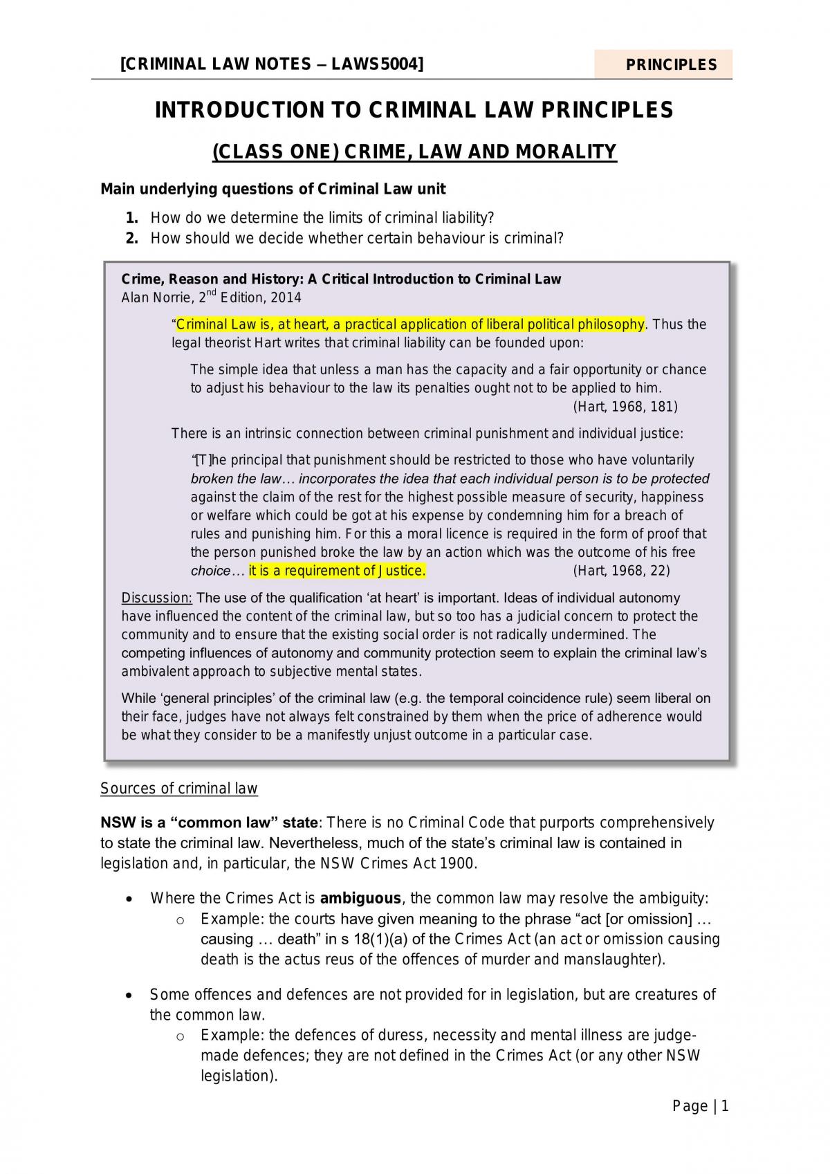 LAWS1016 Criminal Law Notes and Analysis for Final Exam - Page 19