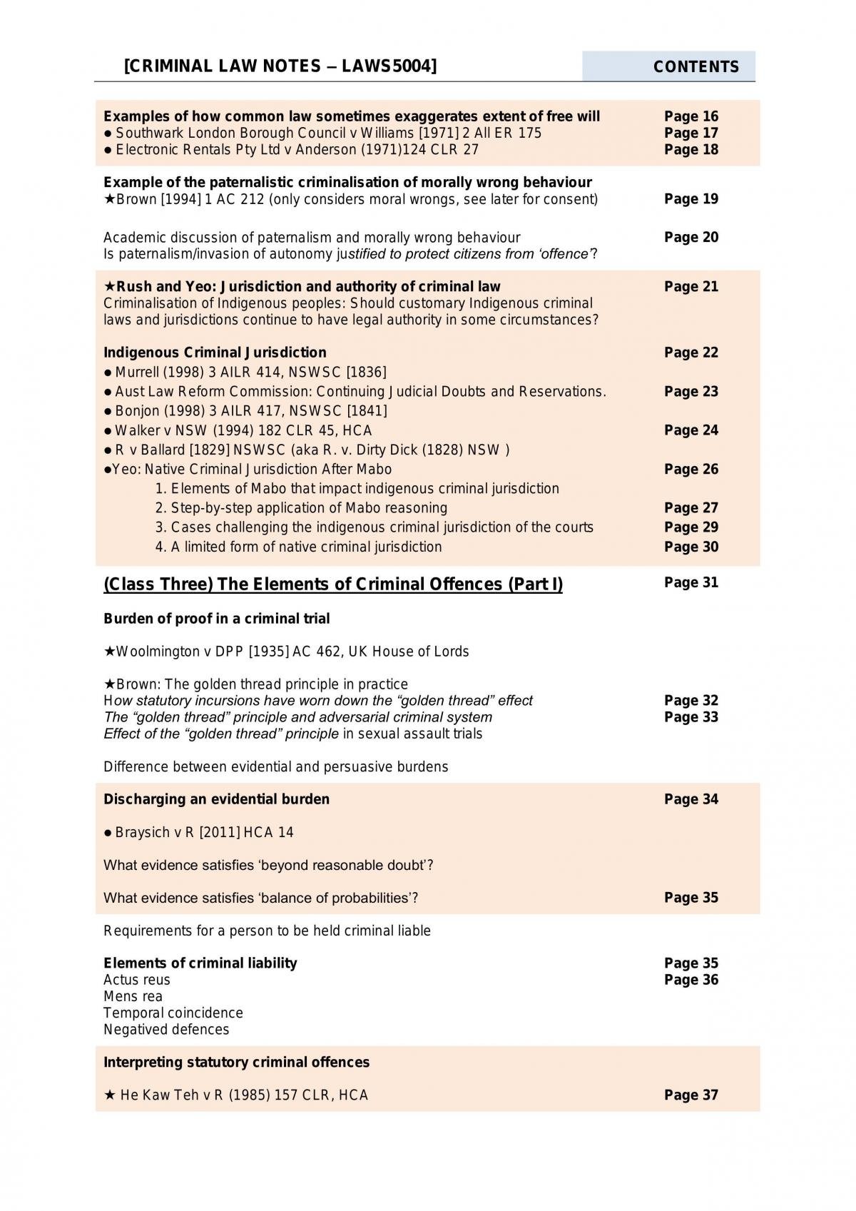 LAWS1016 Criminal Law Notes and Analysis for Final Exam - Page 2