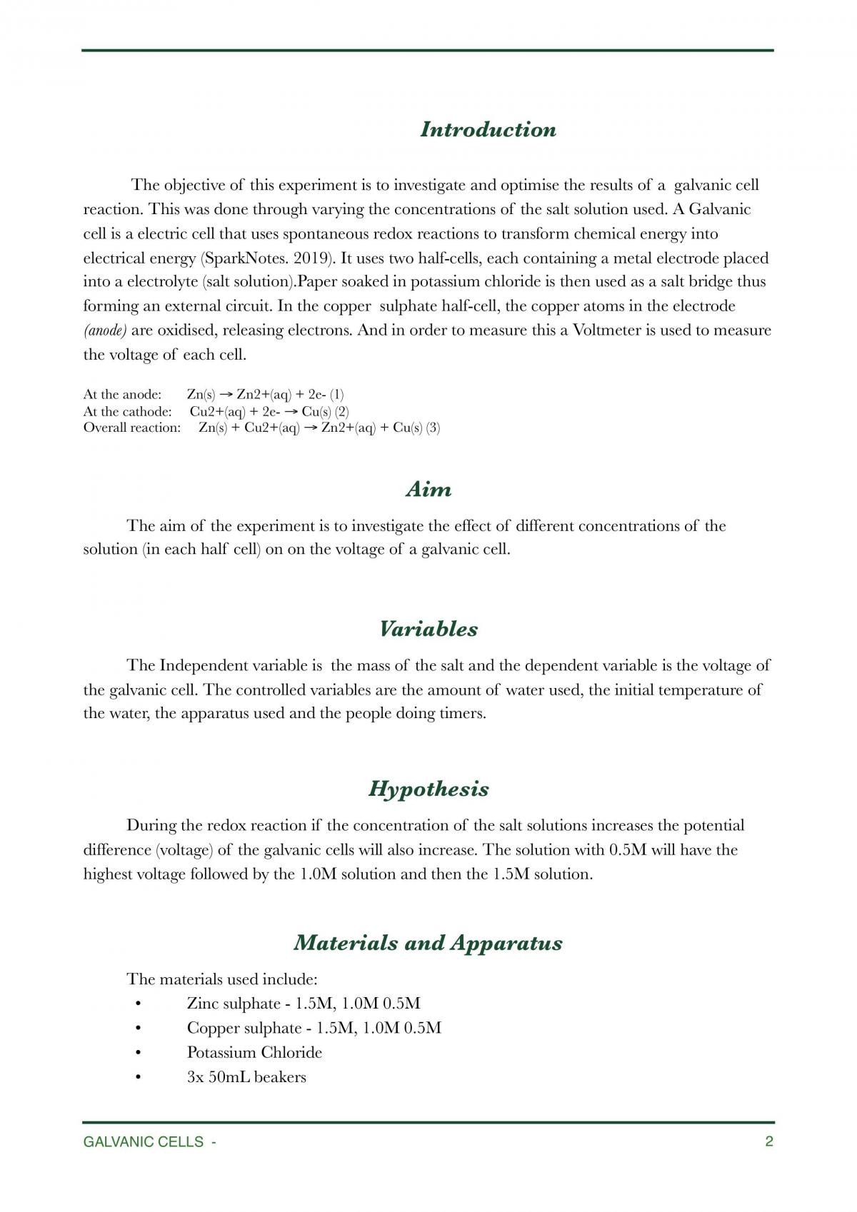Galvanic Cells Practical Investigation - Page 2