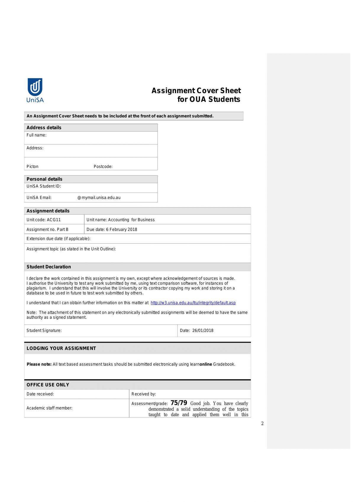 unisa assignment declaration form 2023