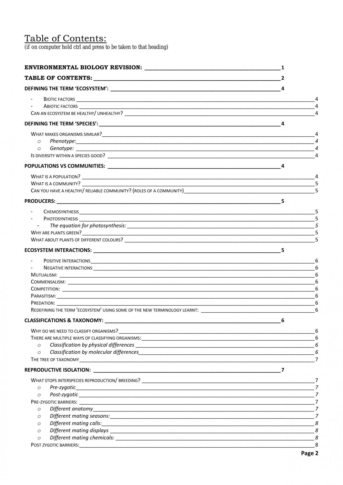Biology (B) Stage 1 Environmental Focus; Partial Study Notes - Page 2