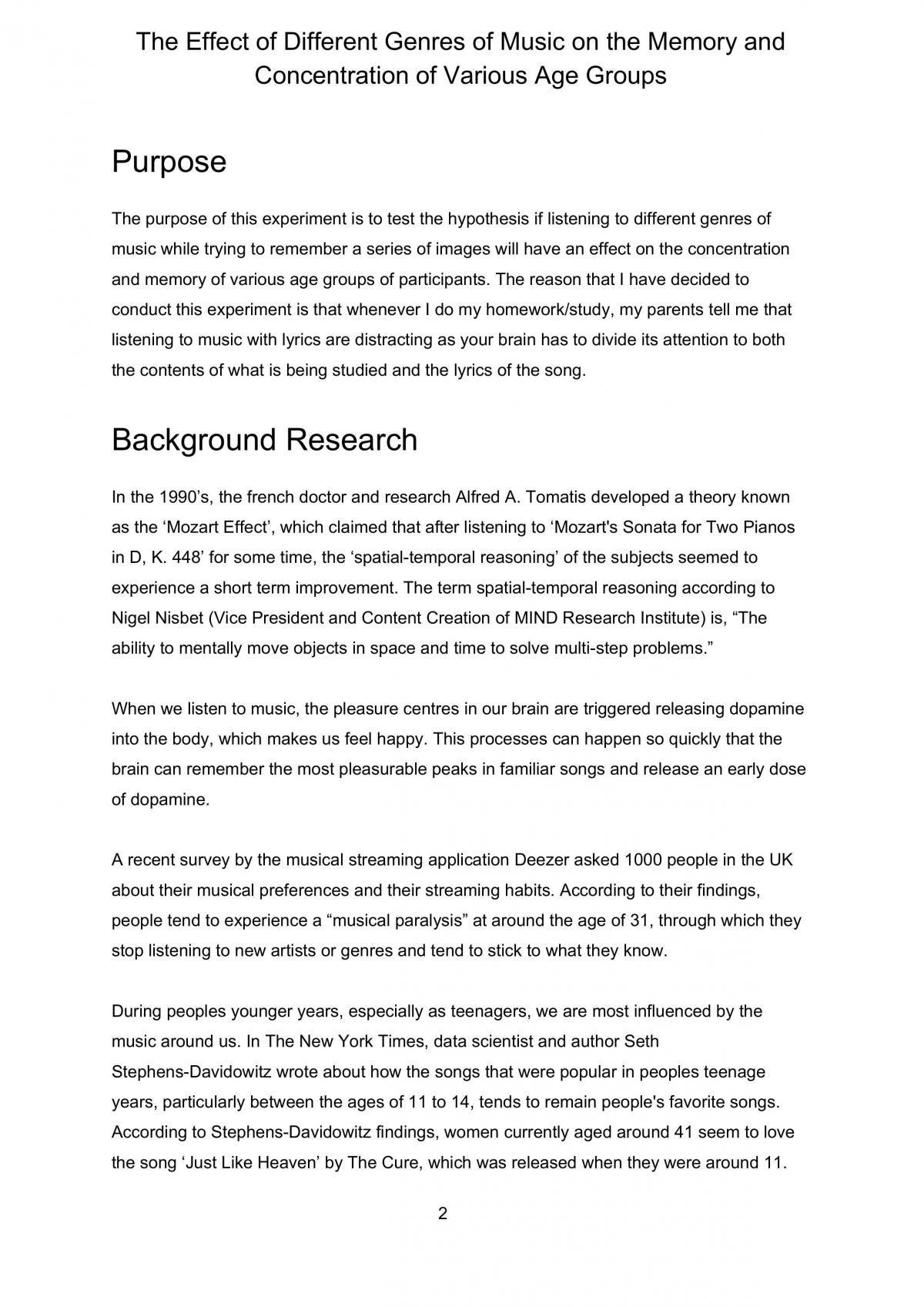 The Effect of Different Genres of Music on the Memory and Concentration of Various Age Groups - Page 2