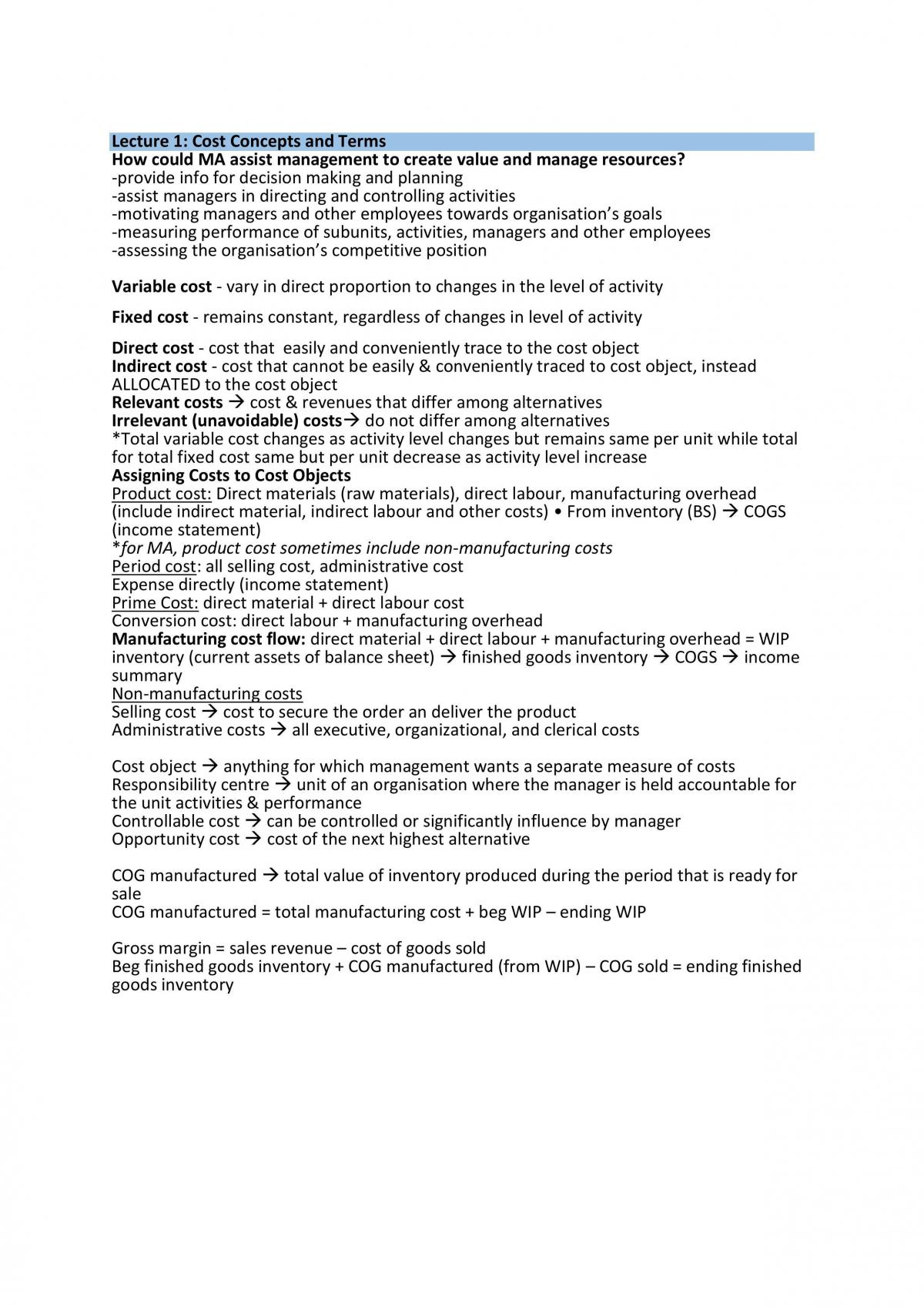ACC2706 Managerial Accounting Notes - Page 2