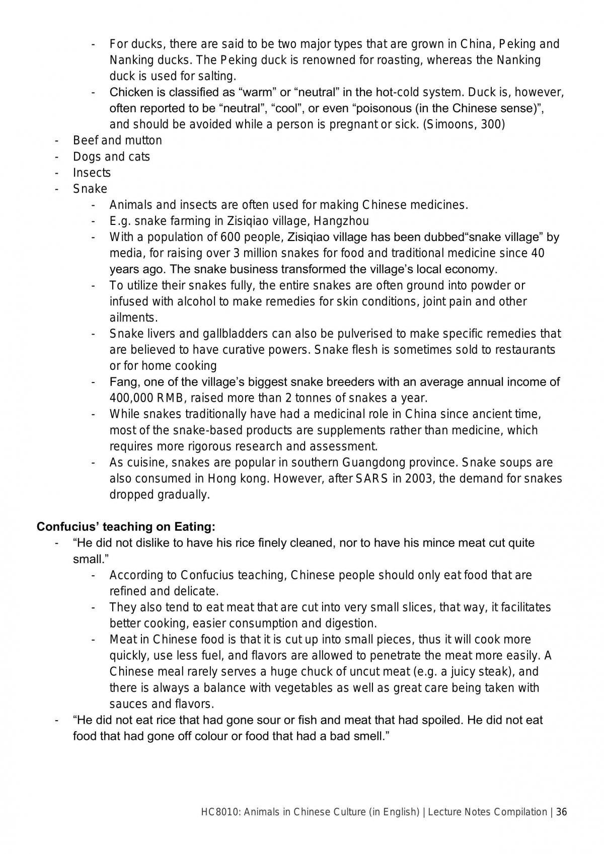 HC8010: Animals in Chinese Culture (in English) - Lecture Notes Compilation  - Page 36