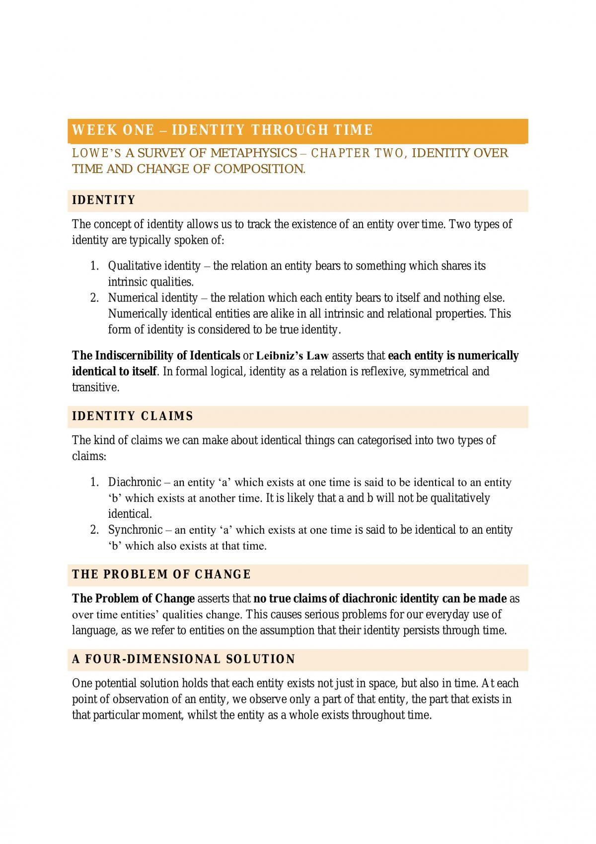 UCL PHIL0012 - Metaphysics: Revision Notes - Page 2