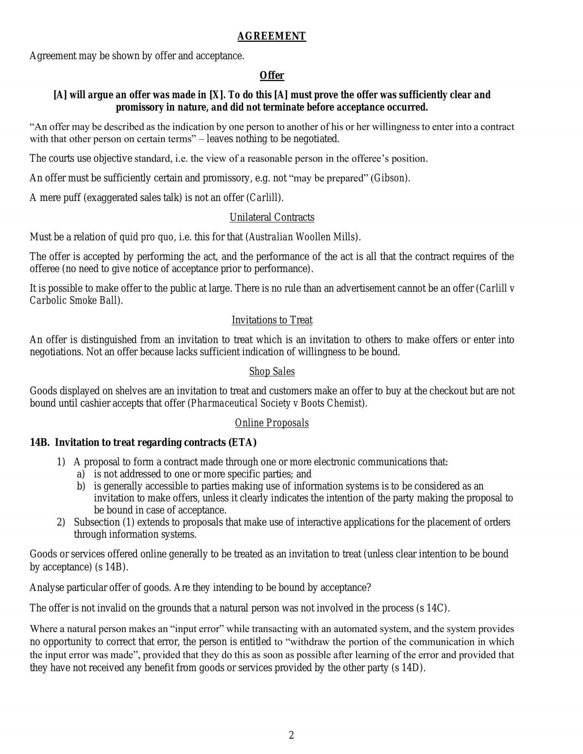 LAW2101 Contract A Complete Notes - Page 2