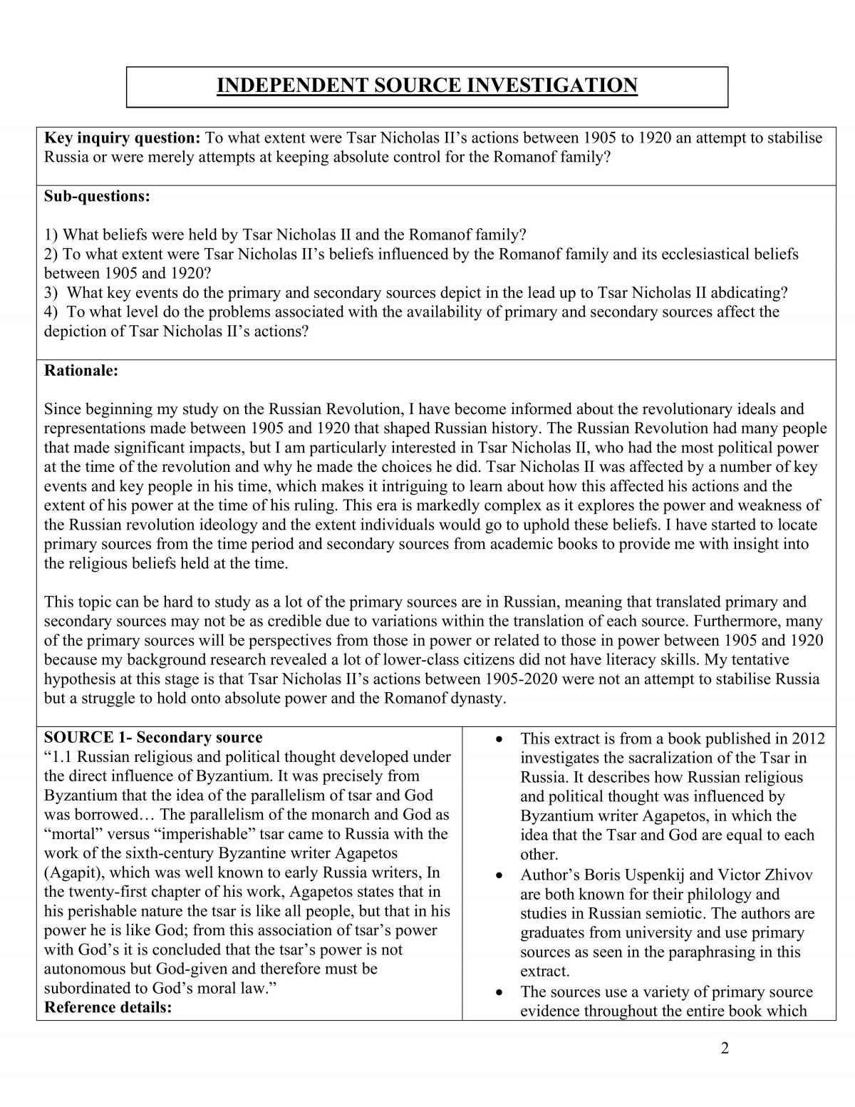 Tsar Nicholas II Source Investigation - Page 2