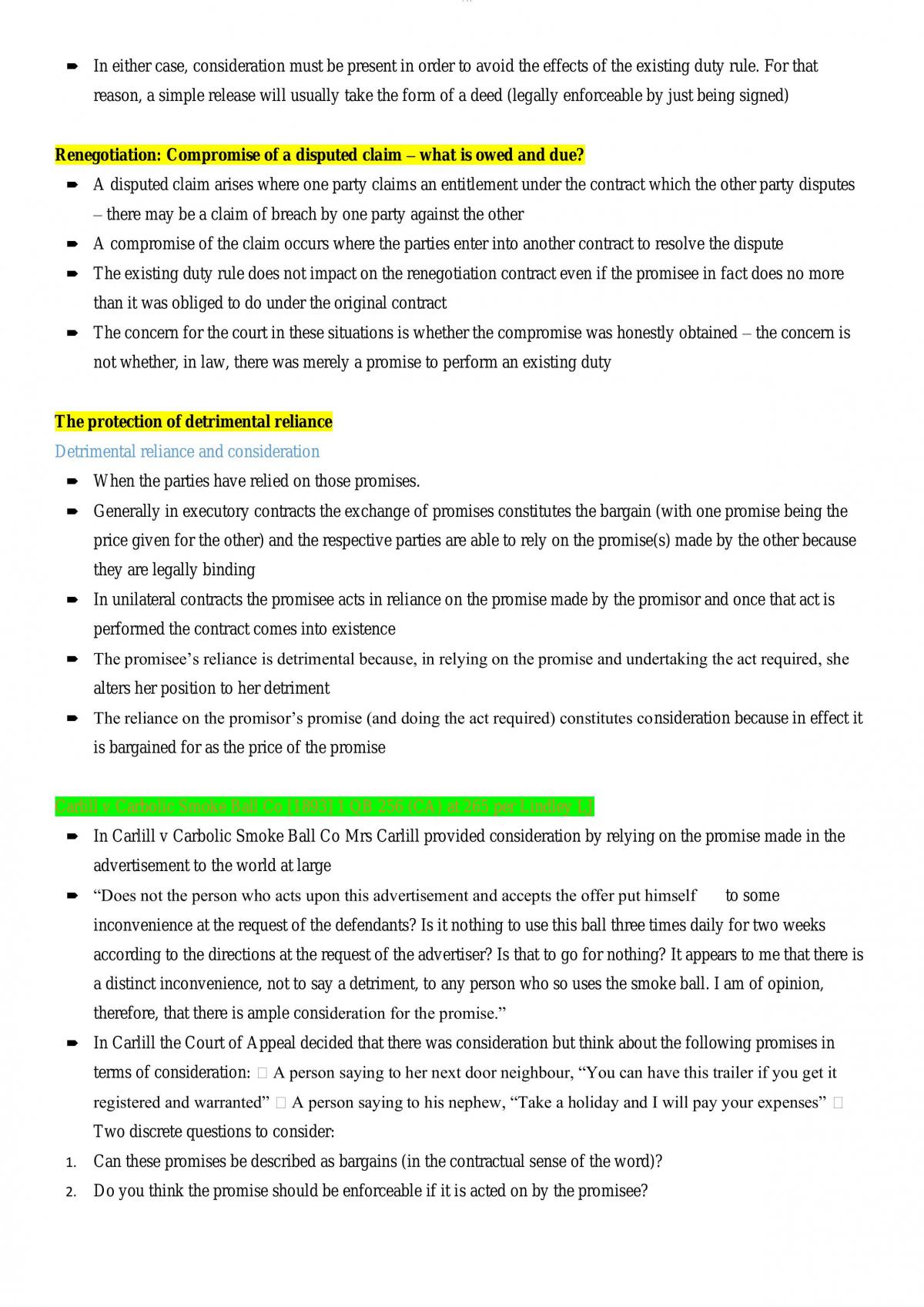 Law of Contract Week 1 to Week 10 Notes (Case commentary included) - Page 1