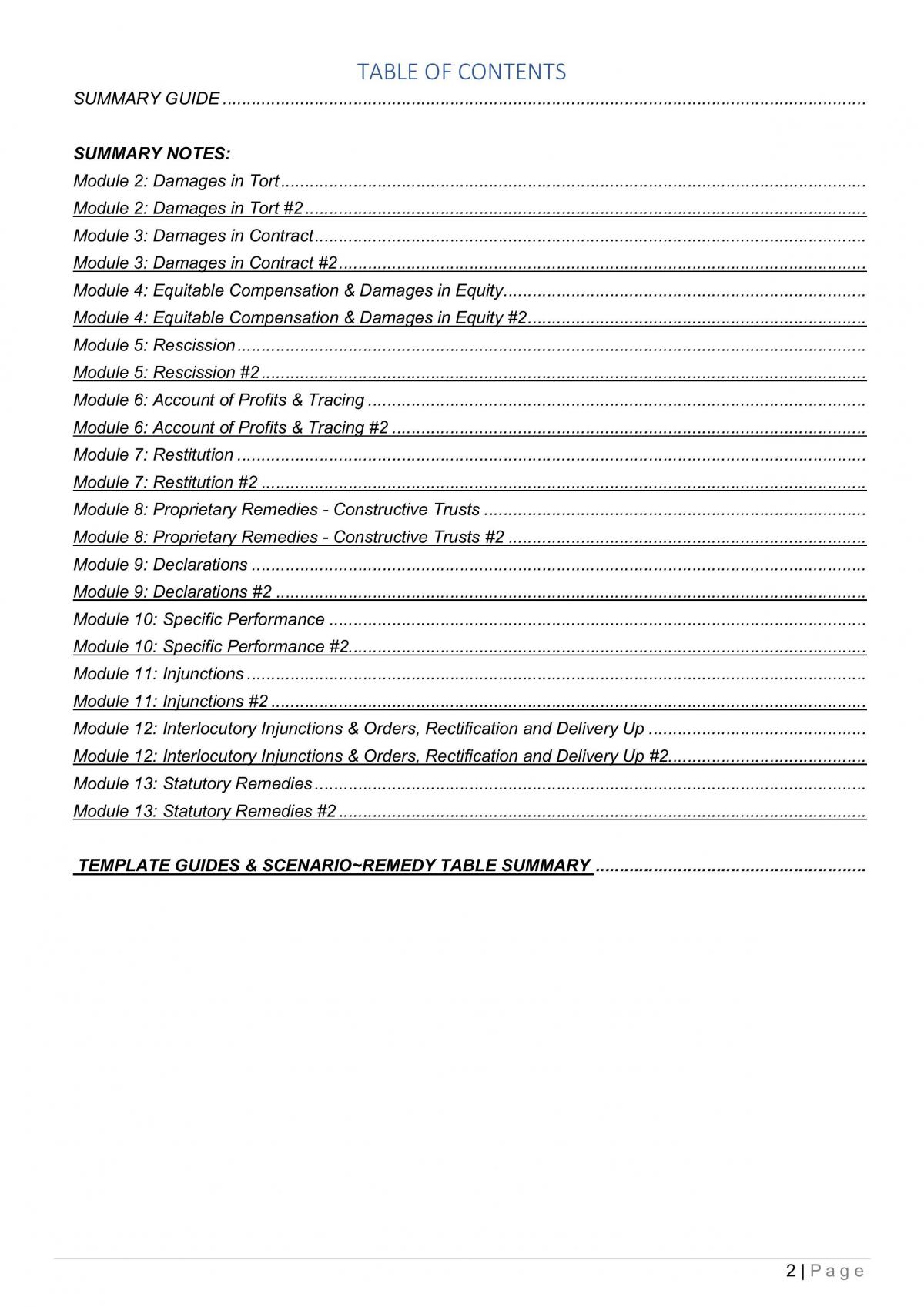 Remedies 200756 - Final Exam Notes - Detailed Summary table and Full Set of notes for ALL modules - Final Exam Templates for Exam - Page 2