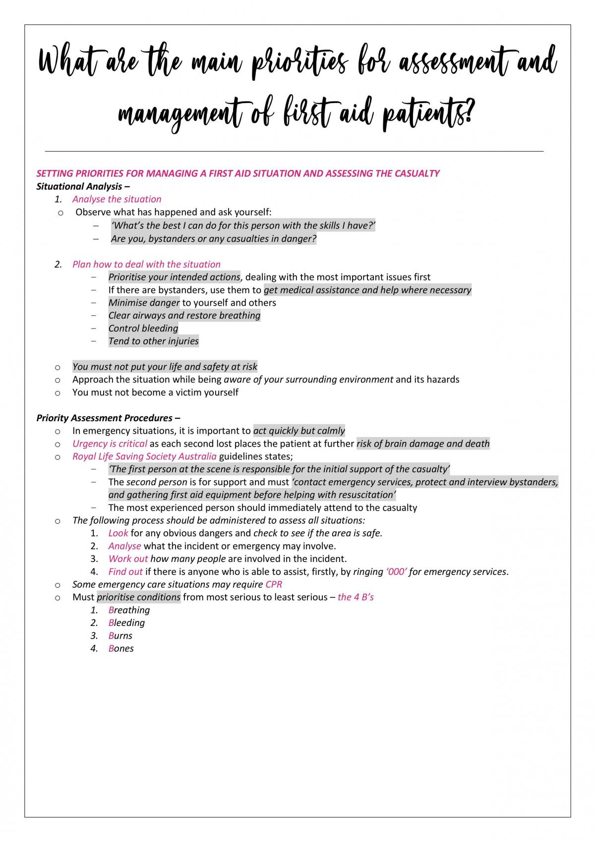 PDHPE - First Aid Study Notes - Page 2