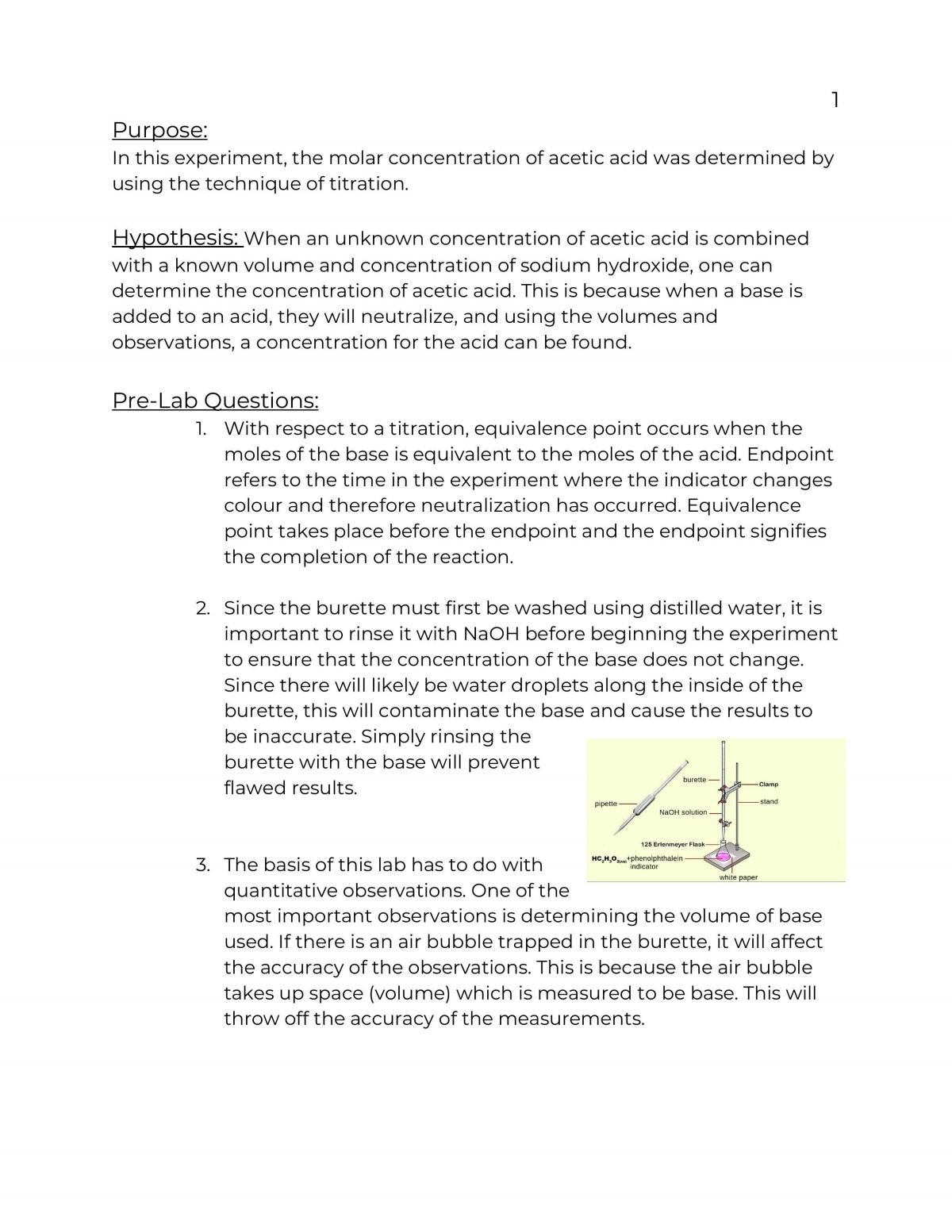 Determining the Concentration of Acetic Acid: Titration Lab - Page 2