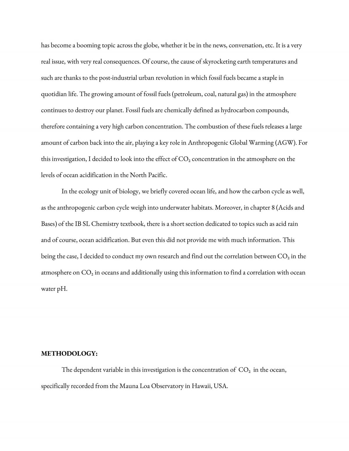 IB Chemistry IA Database - Investigating the Effect Carbon Dioxide in the Earth’s Atmosphere on Ocean Acidification Levels - Page 2