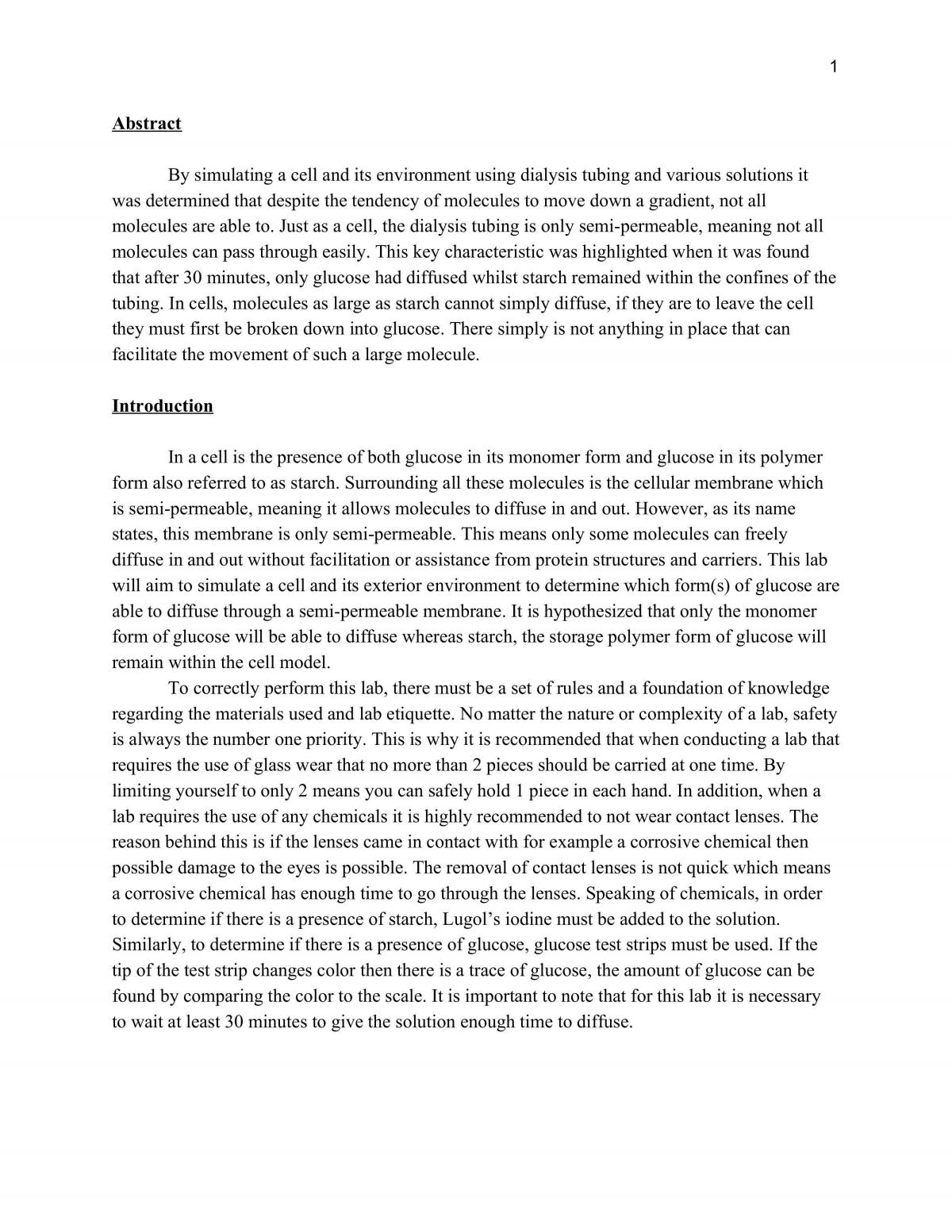 Lab report discussing the diffusion of monomer and polymer forms of glucose - Page 2
