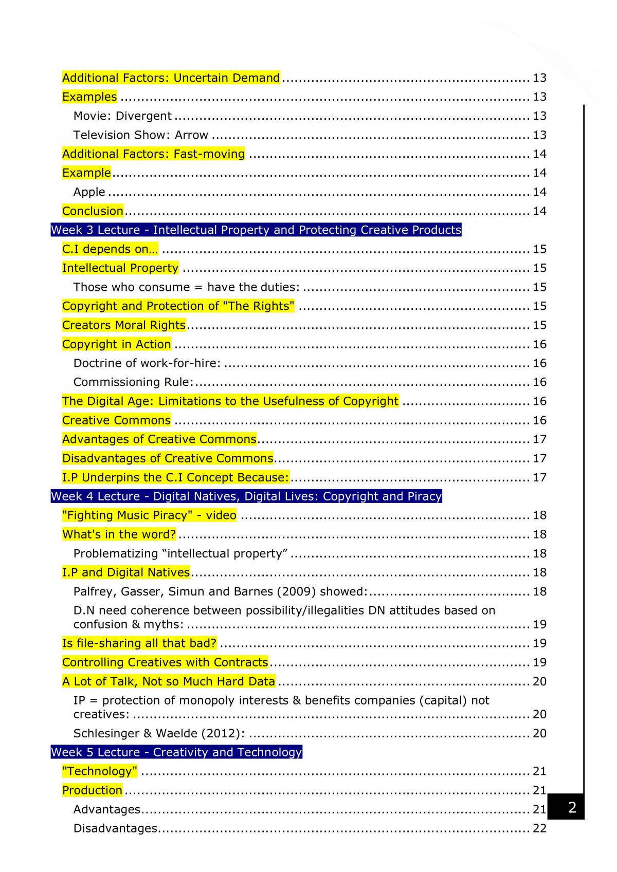 All Lecture Content Notes (Including page number for readings) - Page 2
