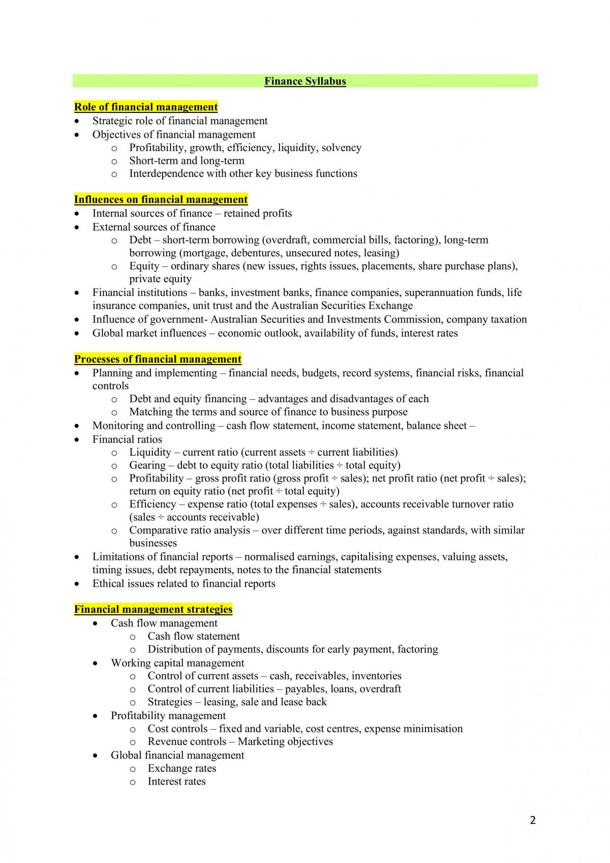 Finance HSC Notes - Page 2