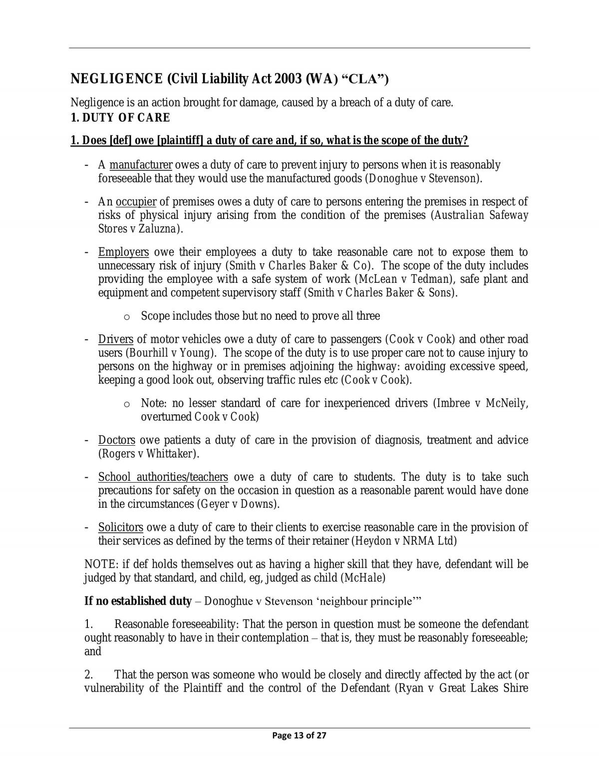 Semester 1 Torts exam/study notes - Page 13