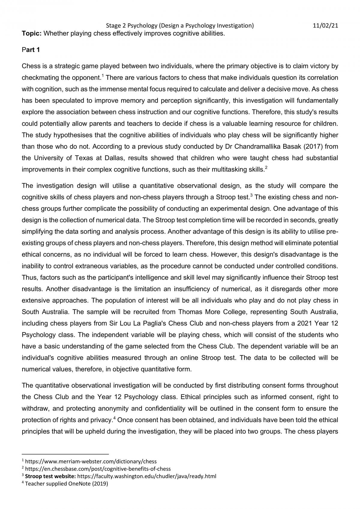 Stage 2 Psych Design A Psychology Investigation Psychology Year 