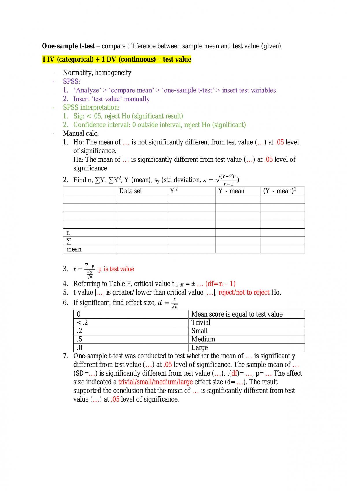 Study Note of Statistical Techniques for Behavioural Science II (With SPSS Steps and Data Interpretation) - Page 2