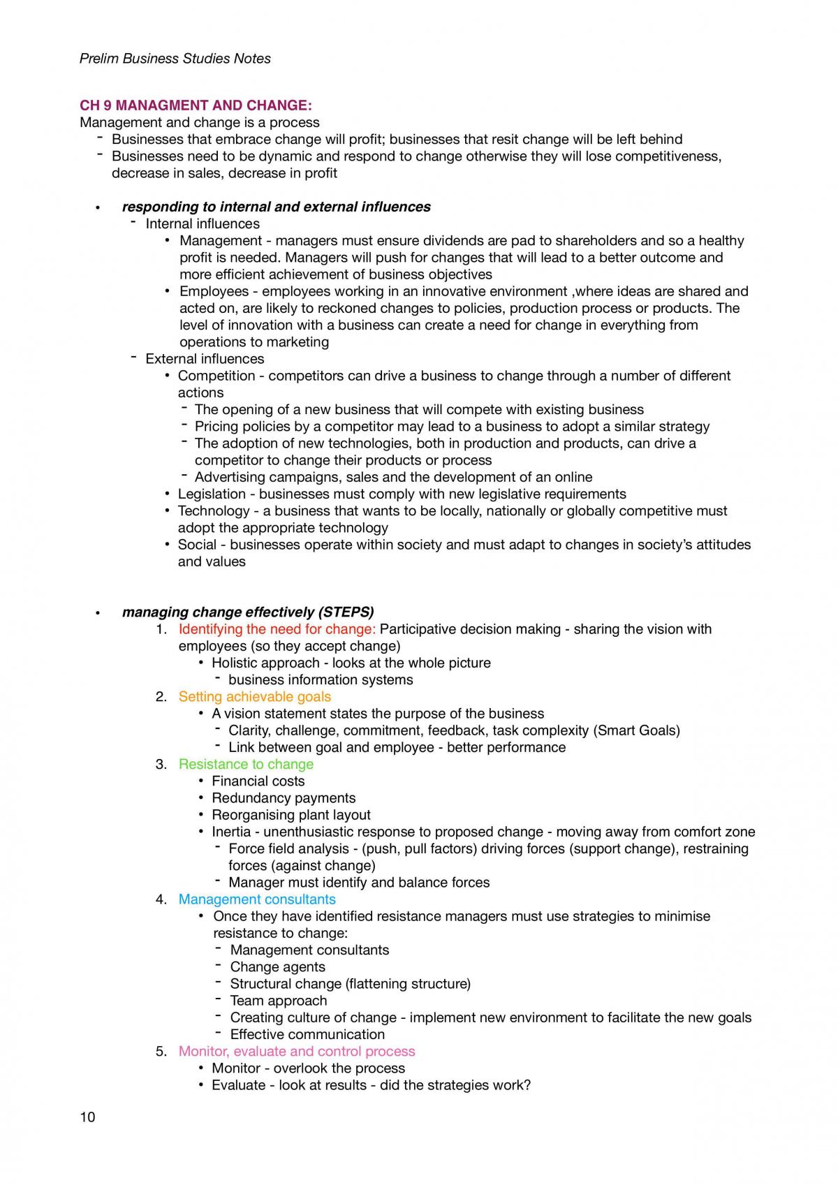 Complete Year 11 Business Notes  - Page 10