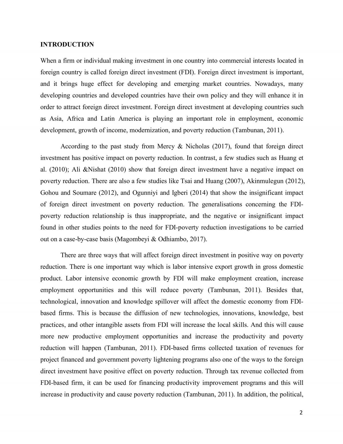 The Effect Of FDI On Poverty Eradication: The Role Of Financial Development - Page 2