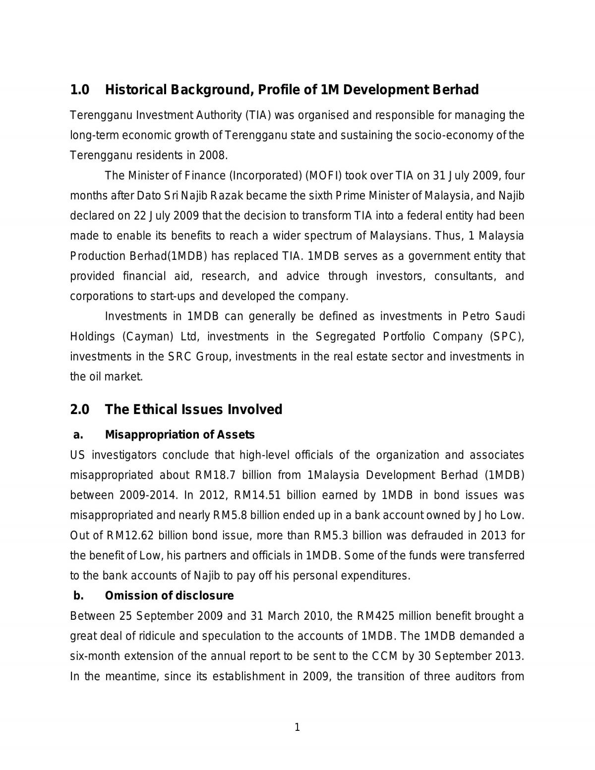 Ethical Issues on 1M Development Berhad - Page 2