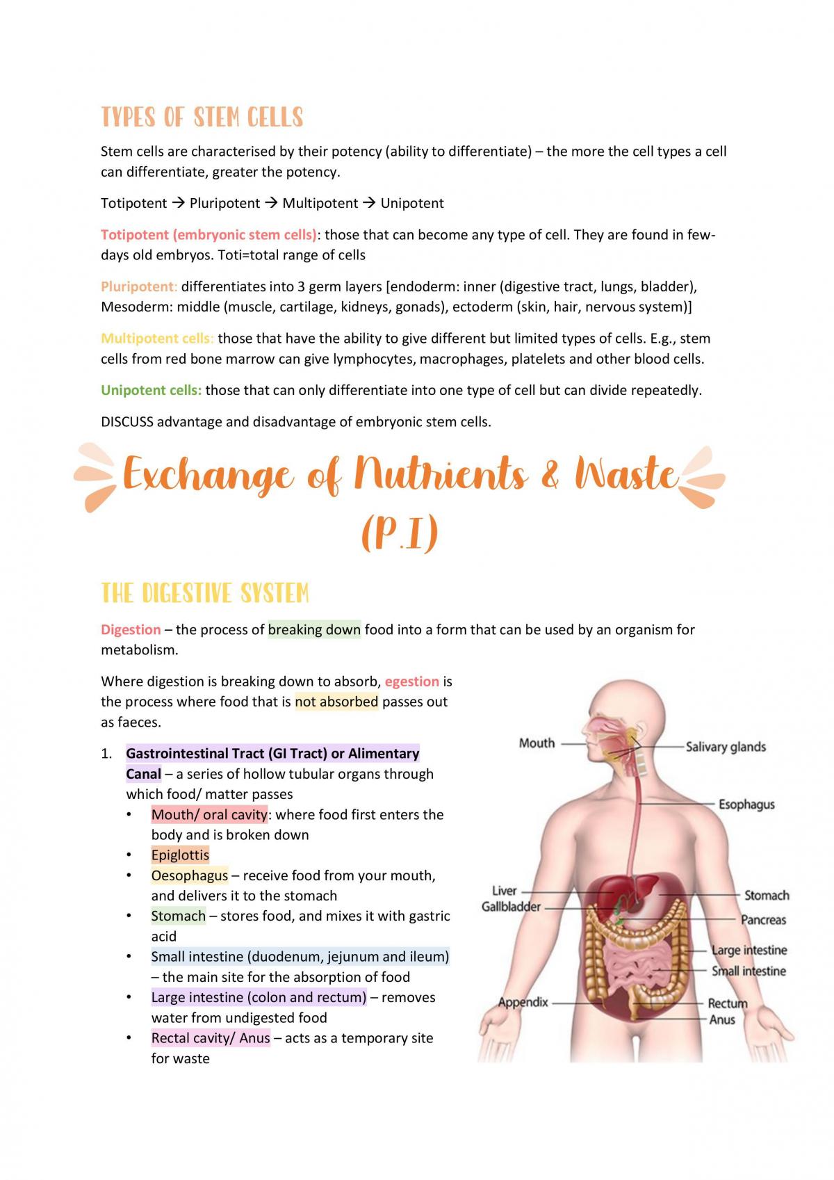 Unit 1.2 - Multicellular Organisms notes - Page 1