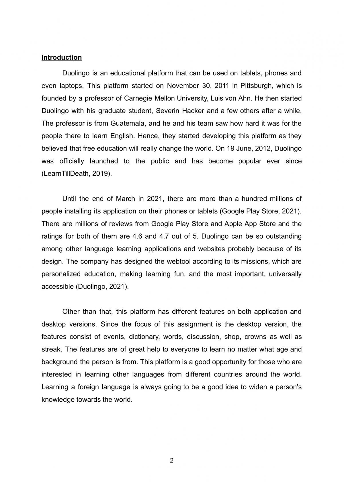 Analysis and Evaluation on Duolingo - Page 2