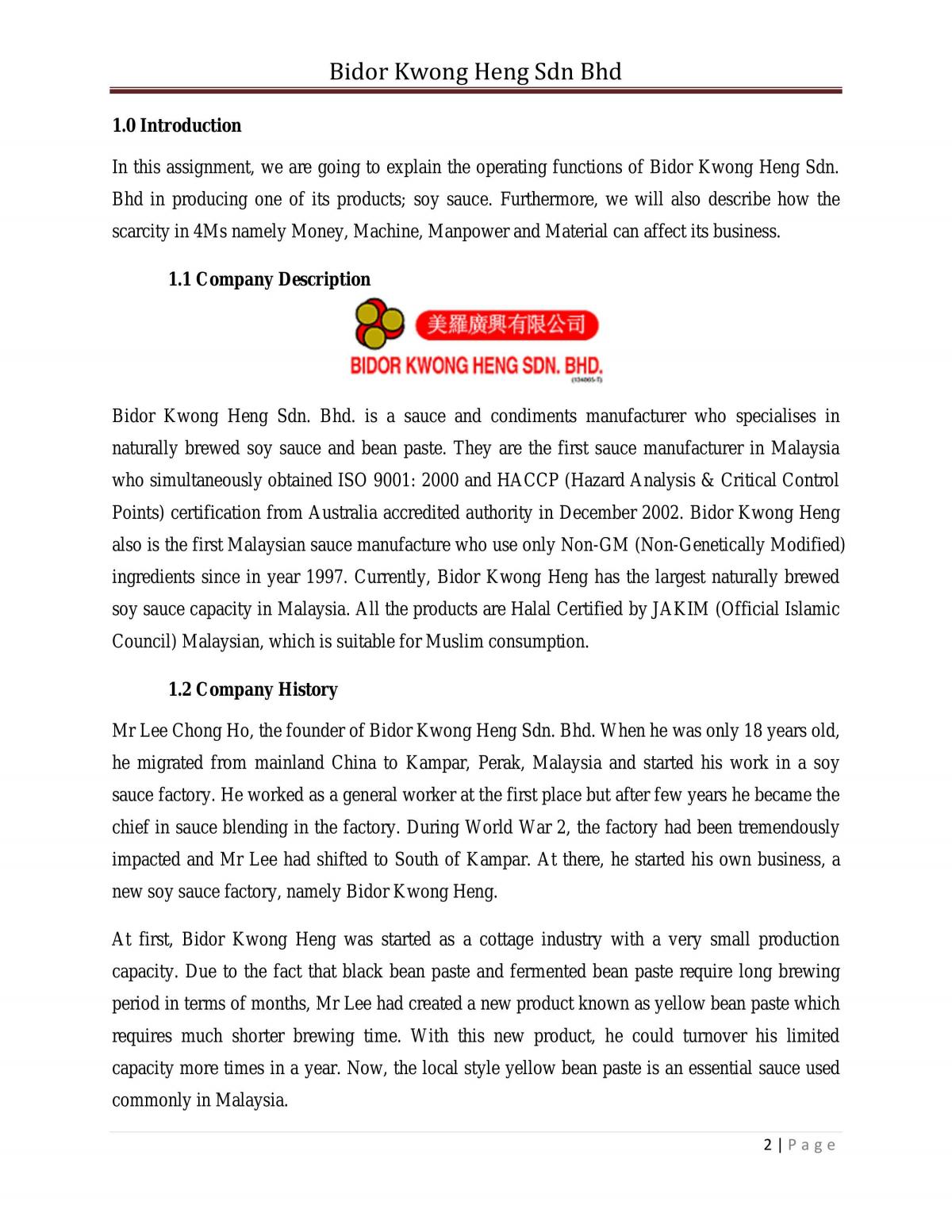 Bidor Kwong Heng Sdn Bhd Research Bba 1103 Principles Of Microeconomics Qiu Thinkswap