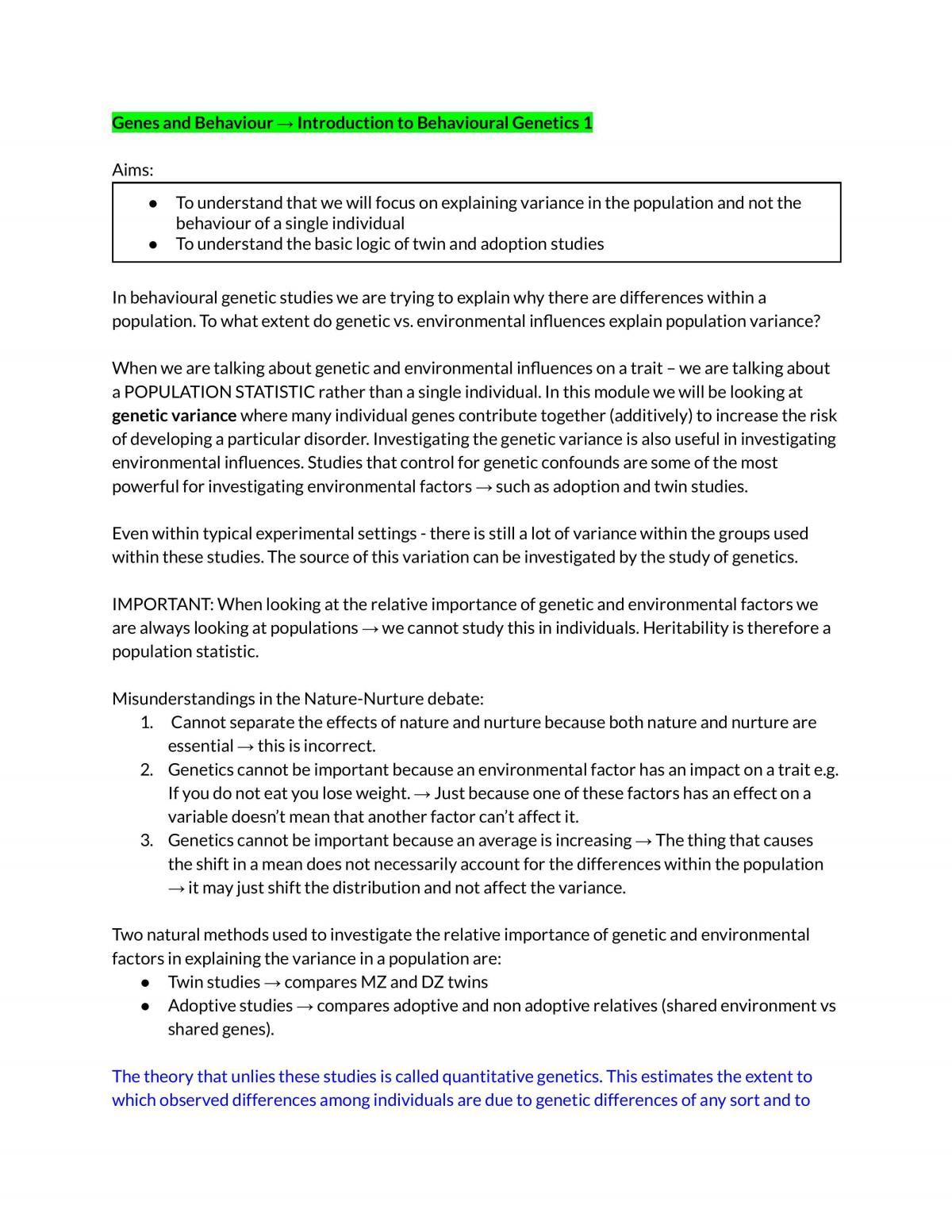 Genes and Behaviour Lecture Notes - Page 2
