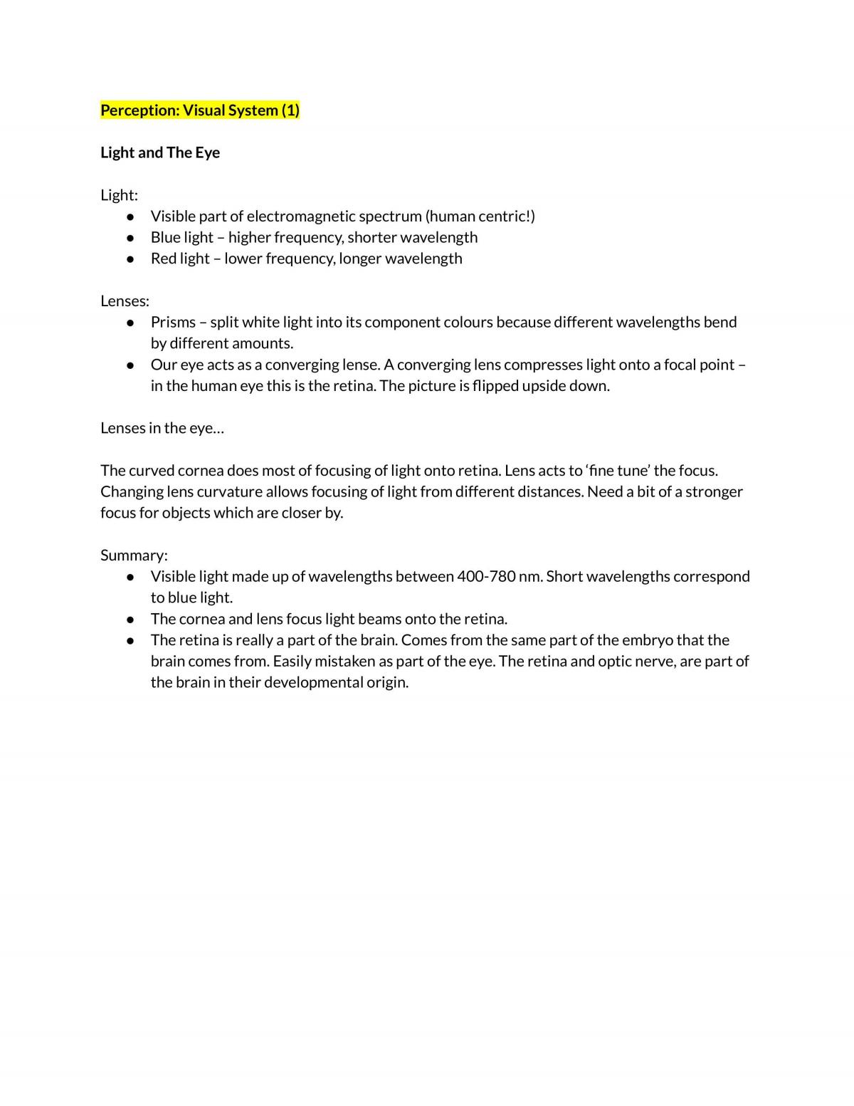 Perception, Attention and Action Notes - Page 2