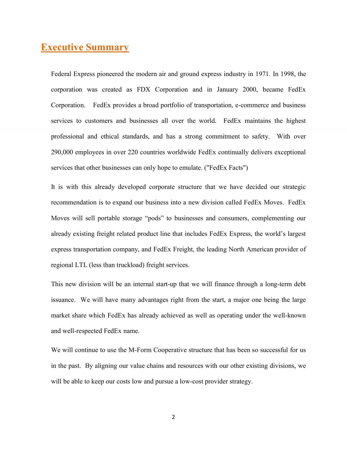 Analysis of  FedEx  - Page 2
