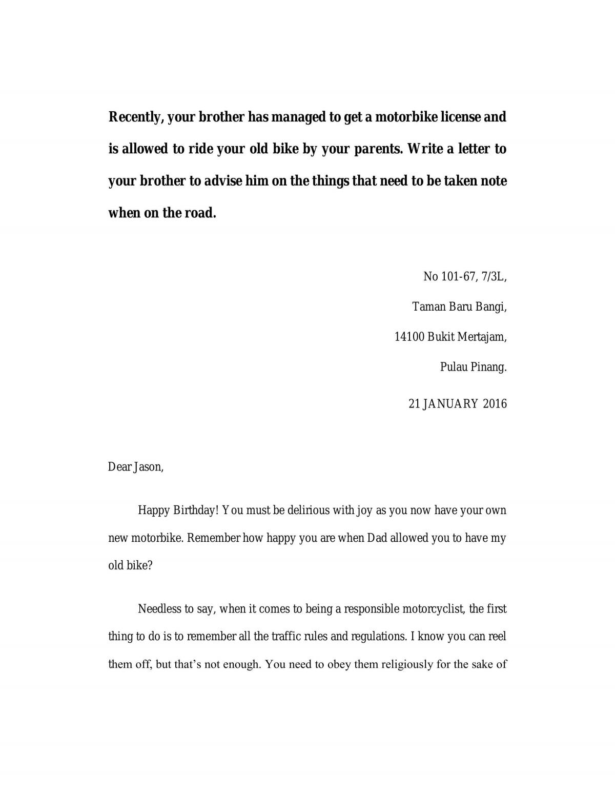 informal letter spm essay